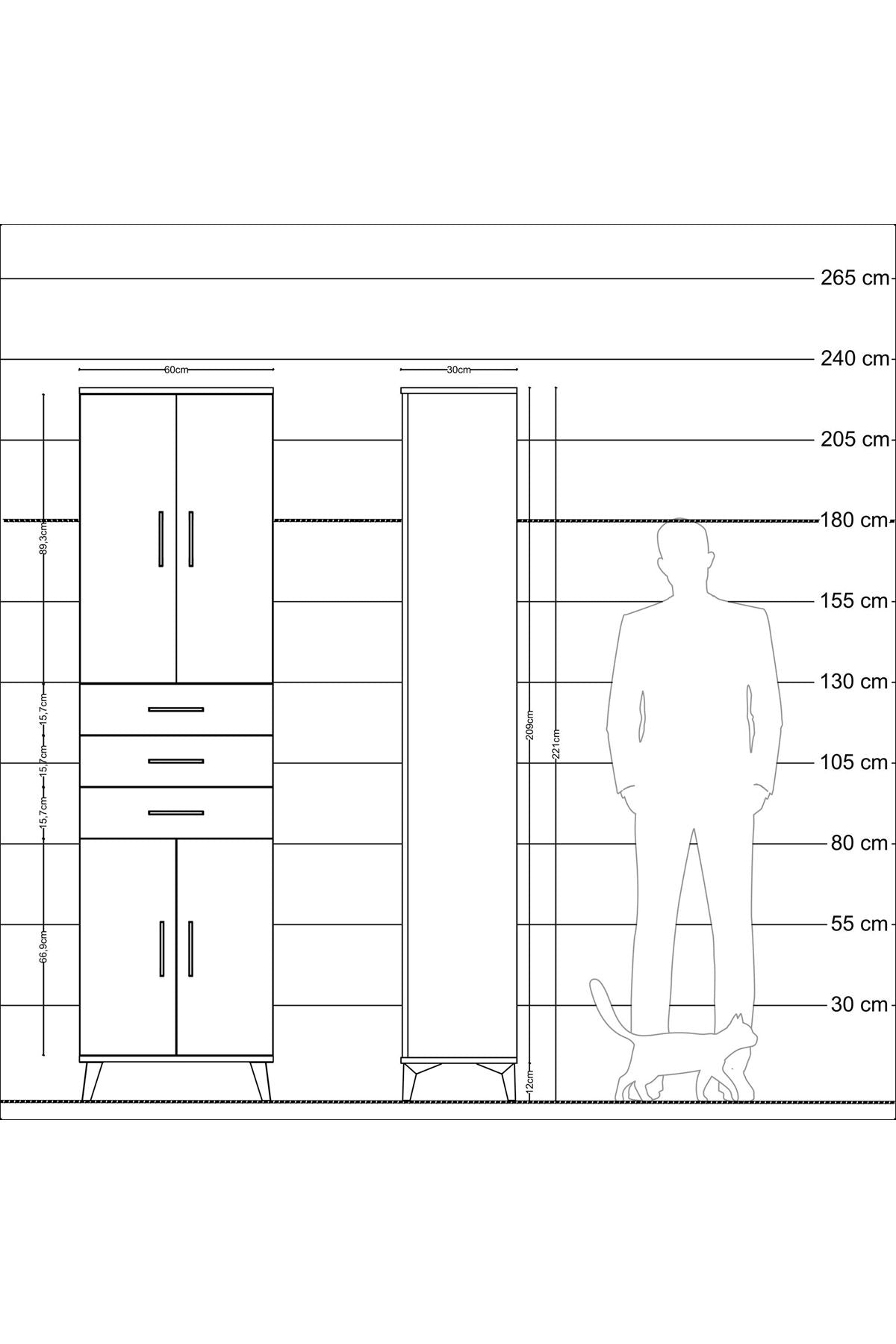 Arges Dolap 4 Raflı 3 Çekmeceli 4 Kapaklı 60x30x221 - S29M212V4A