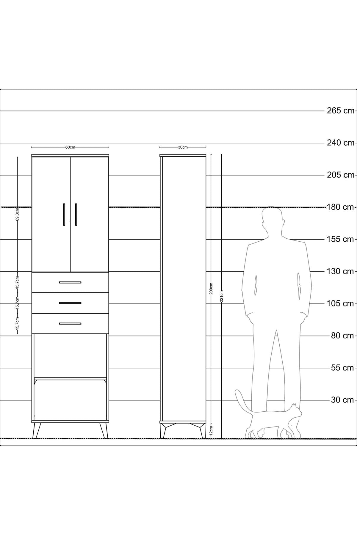 Arges Dolap 4 Raflı 3 Çekmeceli 2 Kapaklı 60x30x221 - S29M213V4A