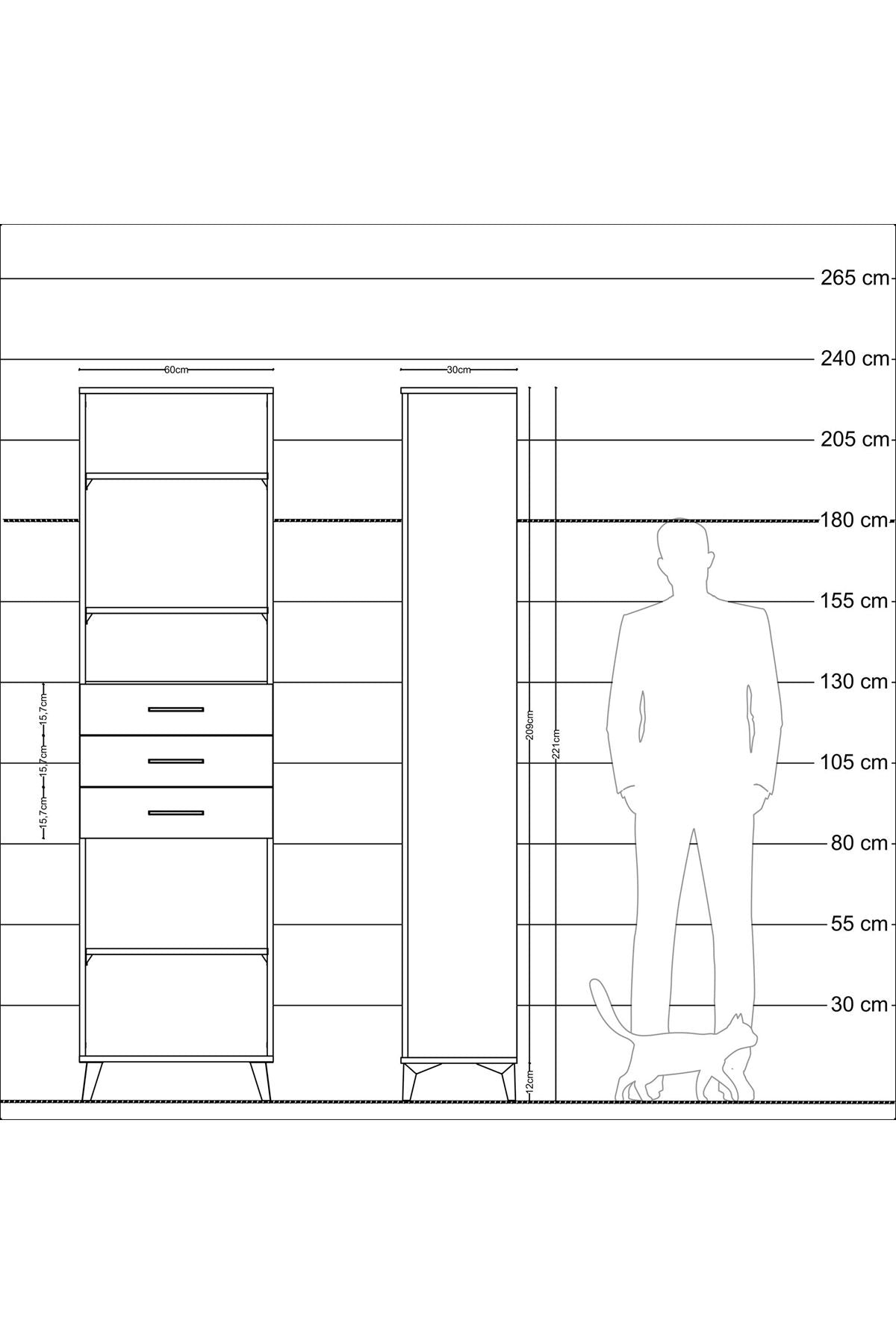 Arges Dolap 4 Raflı 3 Çekmeceli 60x30x221 - S29M215V9A