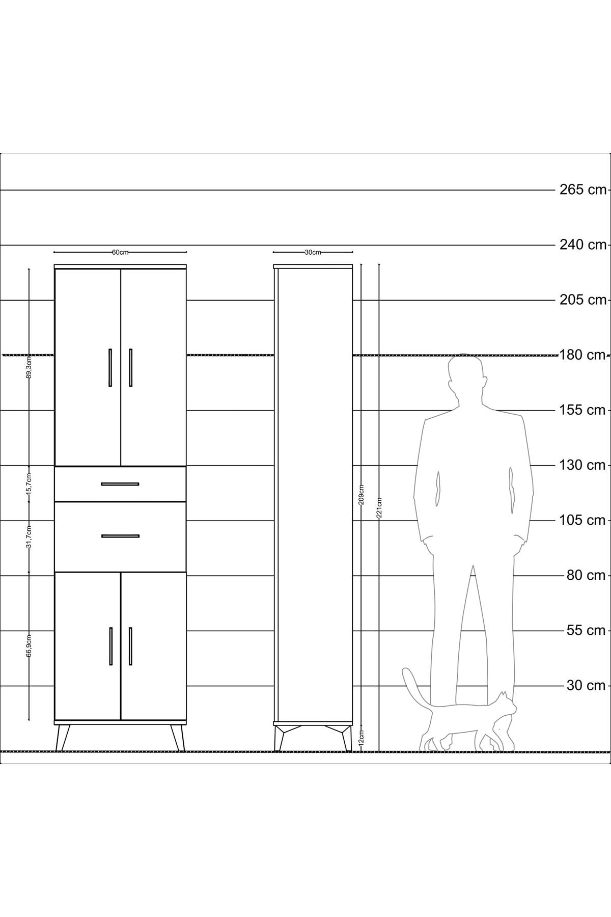 Arges Dolap 4 Raflı 2 Çekmeceli 4 Kapaklı 60x30x221 - S29M216V7A