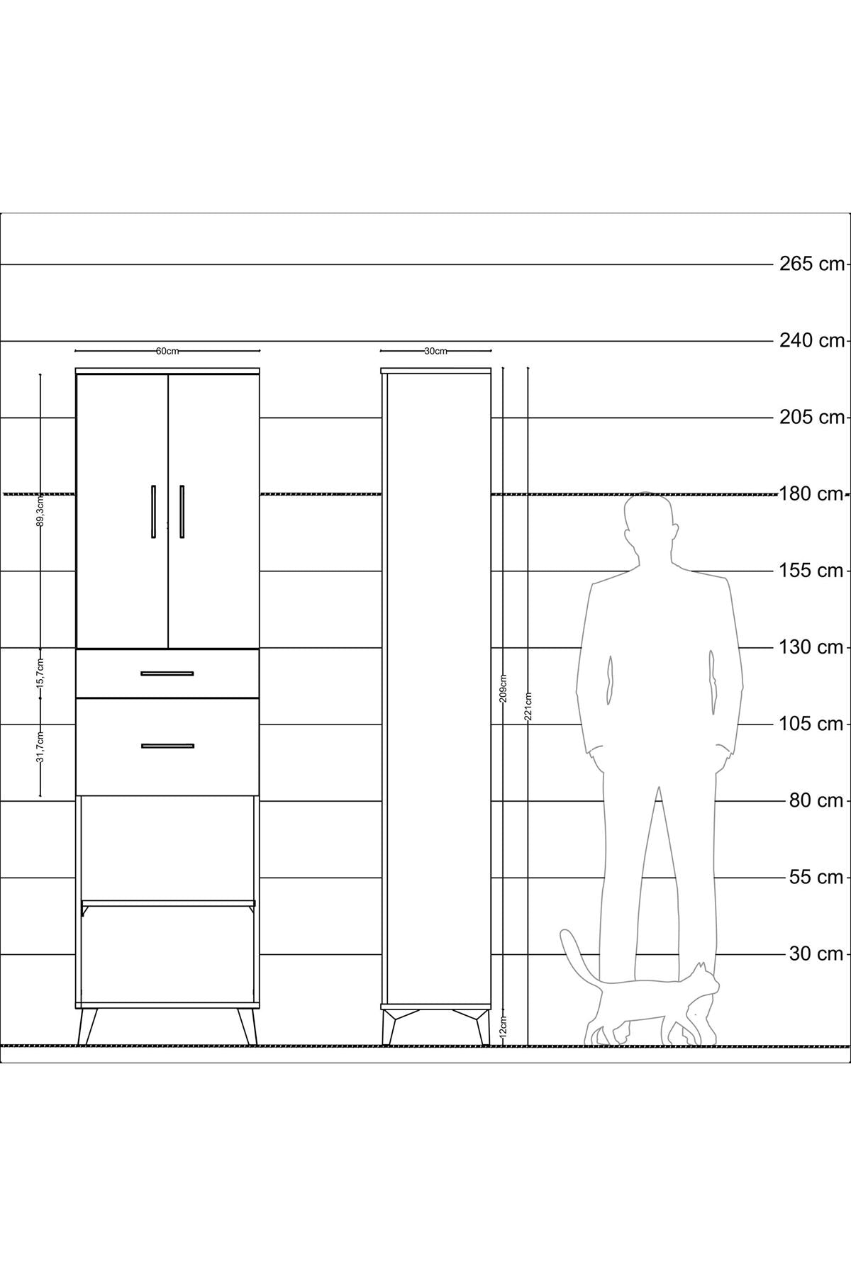 Arges Dolap 4 Raflı 2 Çekmeceli 2 Kapaklı 60x30x221 - S29M217V9A