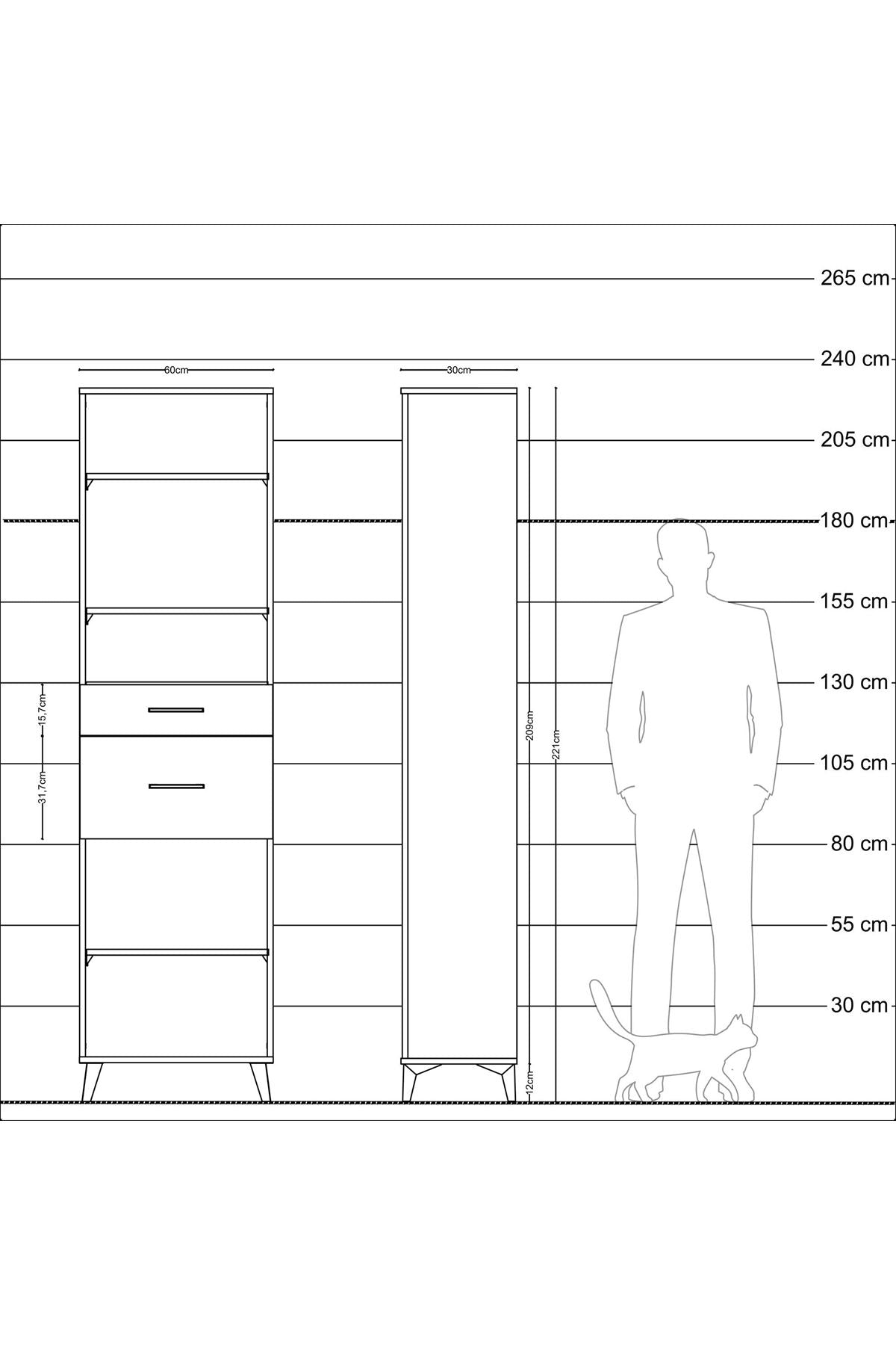 Arges Dolap 4 Raflı 2 Çekmeceli 60x30x221 - S29M219V2A