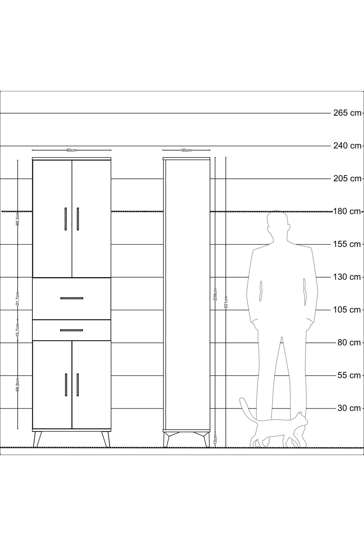 Arges Dolap 4 Raflı 2 Çekmeceli 4 Kapaklı 60x30x221 - S29M220V5A