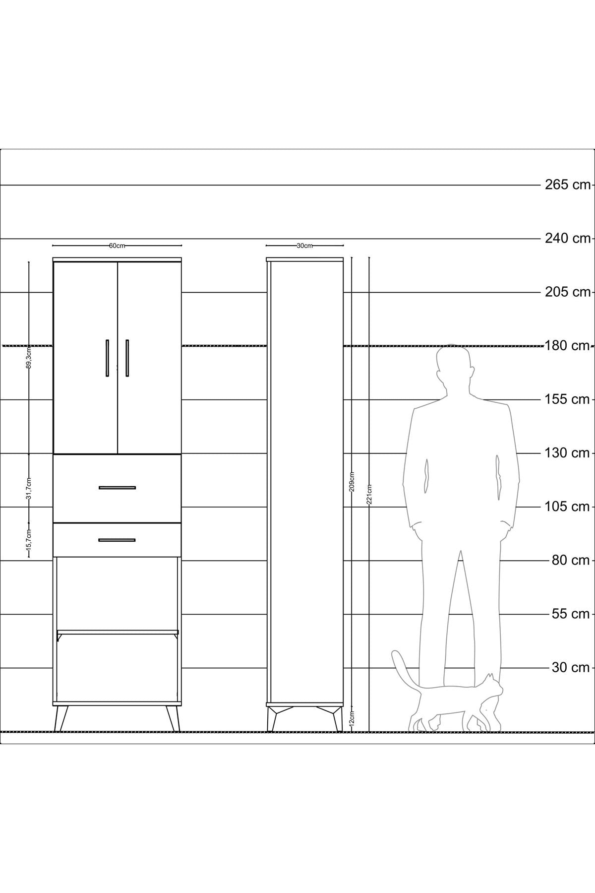 Arges Dolap 4 Raflı 2 Çekmeceli 2 Kapaklı 60x30x221 - S29M221V4A