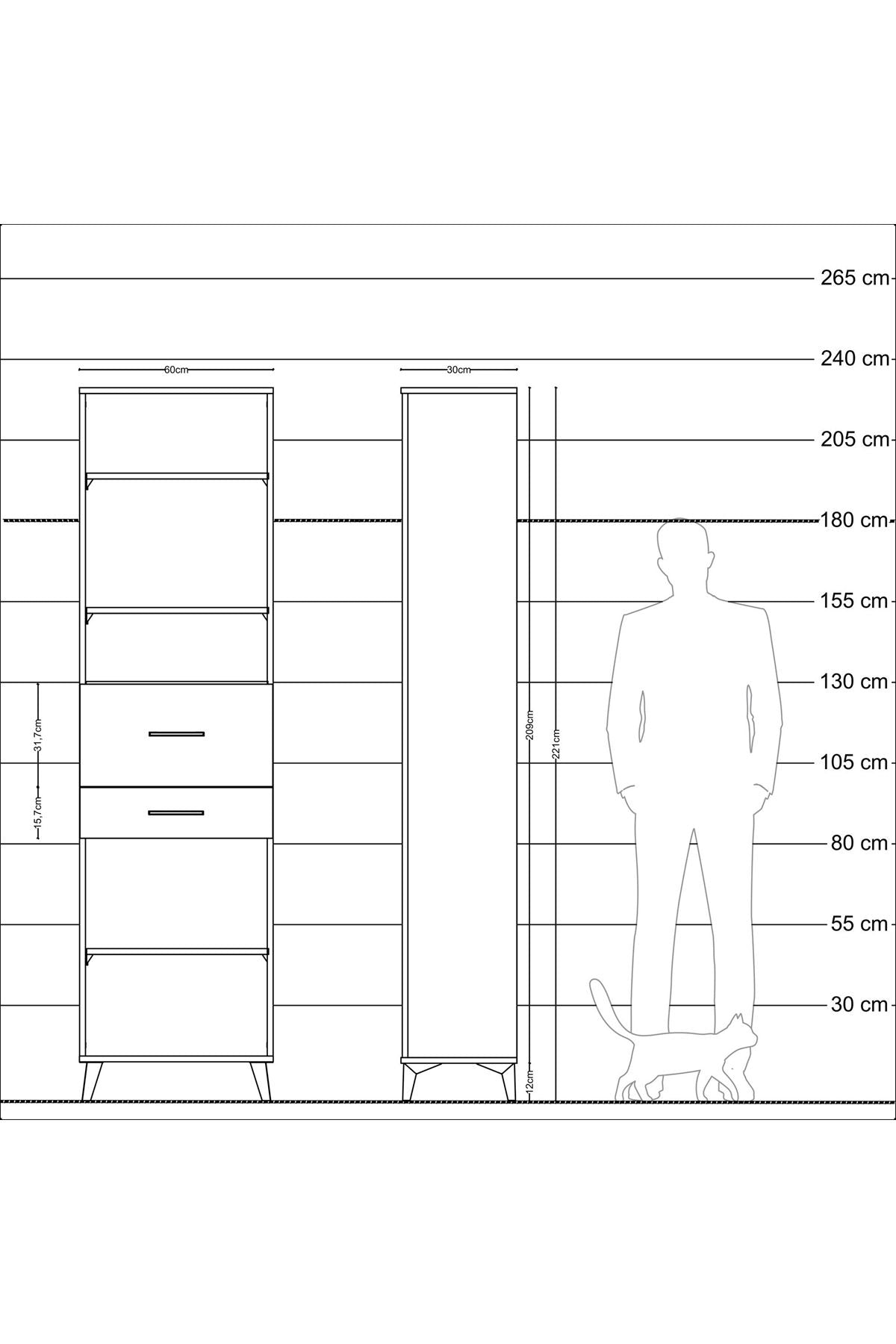 Arges Dolap 4 Raflı 2 Çekmeceli 60x30x221 - S29M223V3A