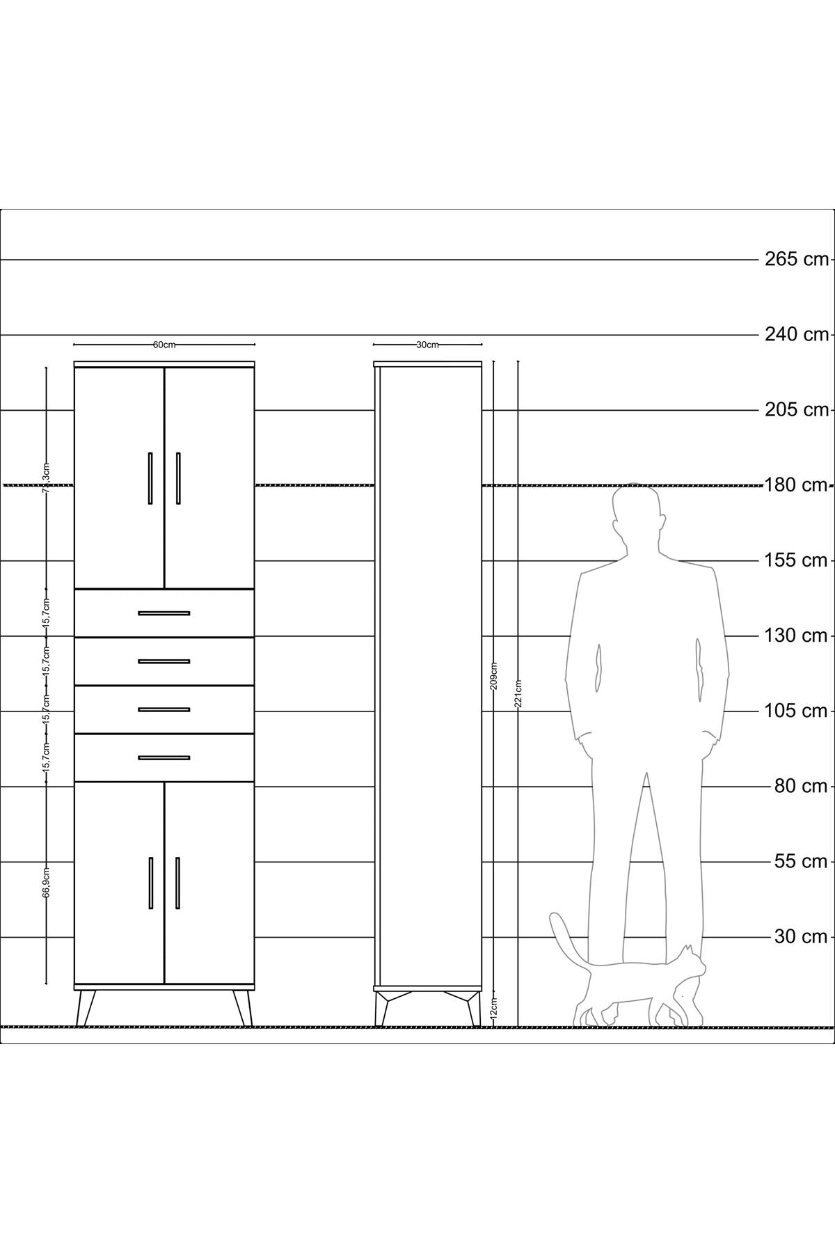 Arges Dolap 3 Raflı 4 Çekmeceli 4 Kapaklı 60x30x221 - S29M224V5A