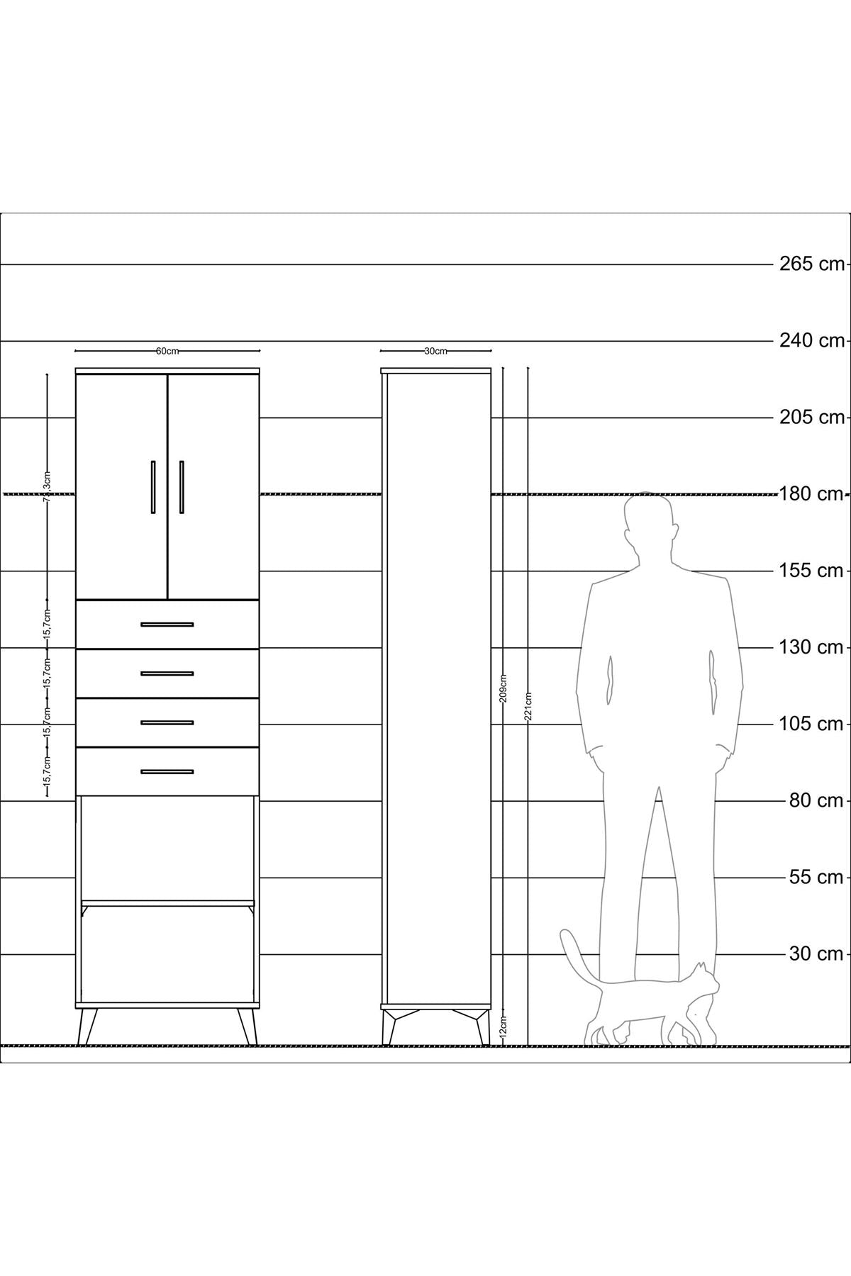 Arges Dolap 3 Raflı 4 Çekmeceli 2 Kapaklı 60x30x221 - S29M225V1A