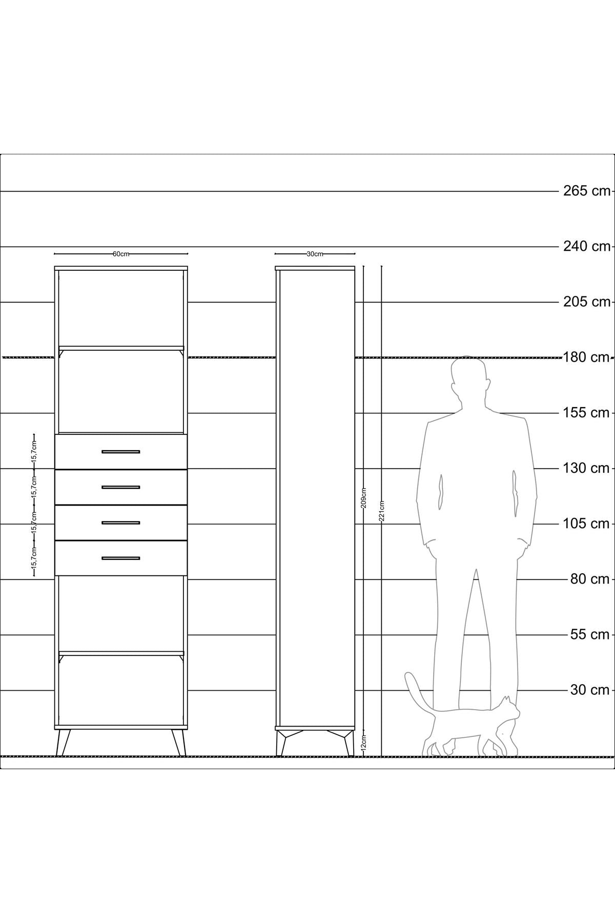 Arges Dolap 3 Raflı 4 Çekmeceli 60x30x221 - S29M227V8A