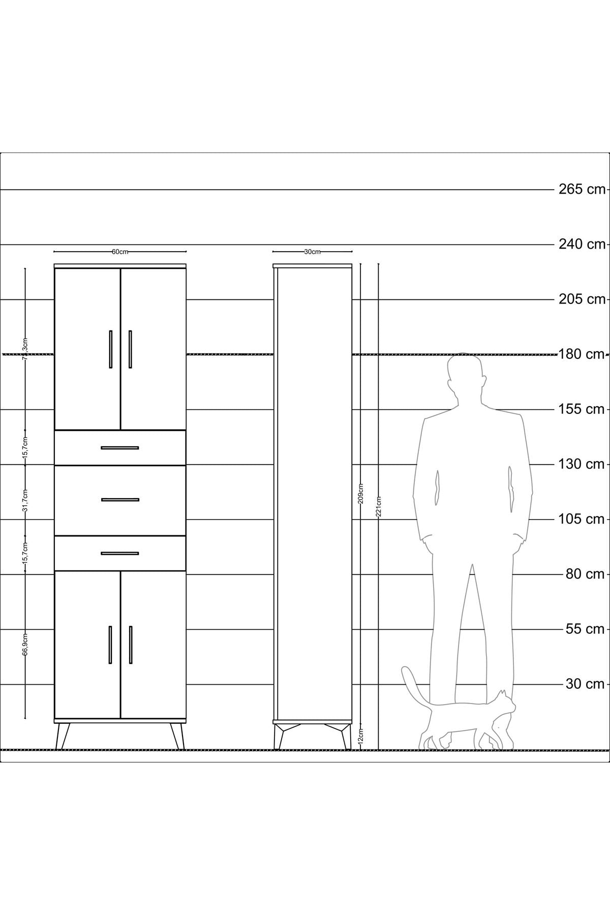 Arges Dolap 3 Raflı 3 Çekmeceli 4 Kapaklı 60x30x221 - S29M228V6A