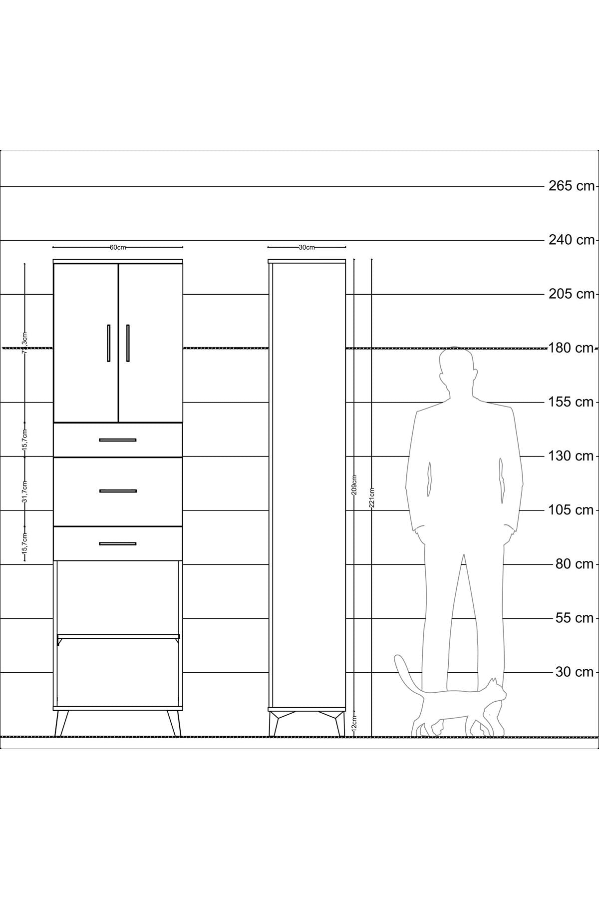 Arges Dolap 3 Raflı 3 Çekmeceli 2 Kapaklı 60x30x221 - S29M230V4A