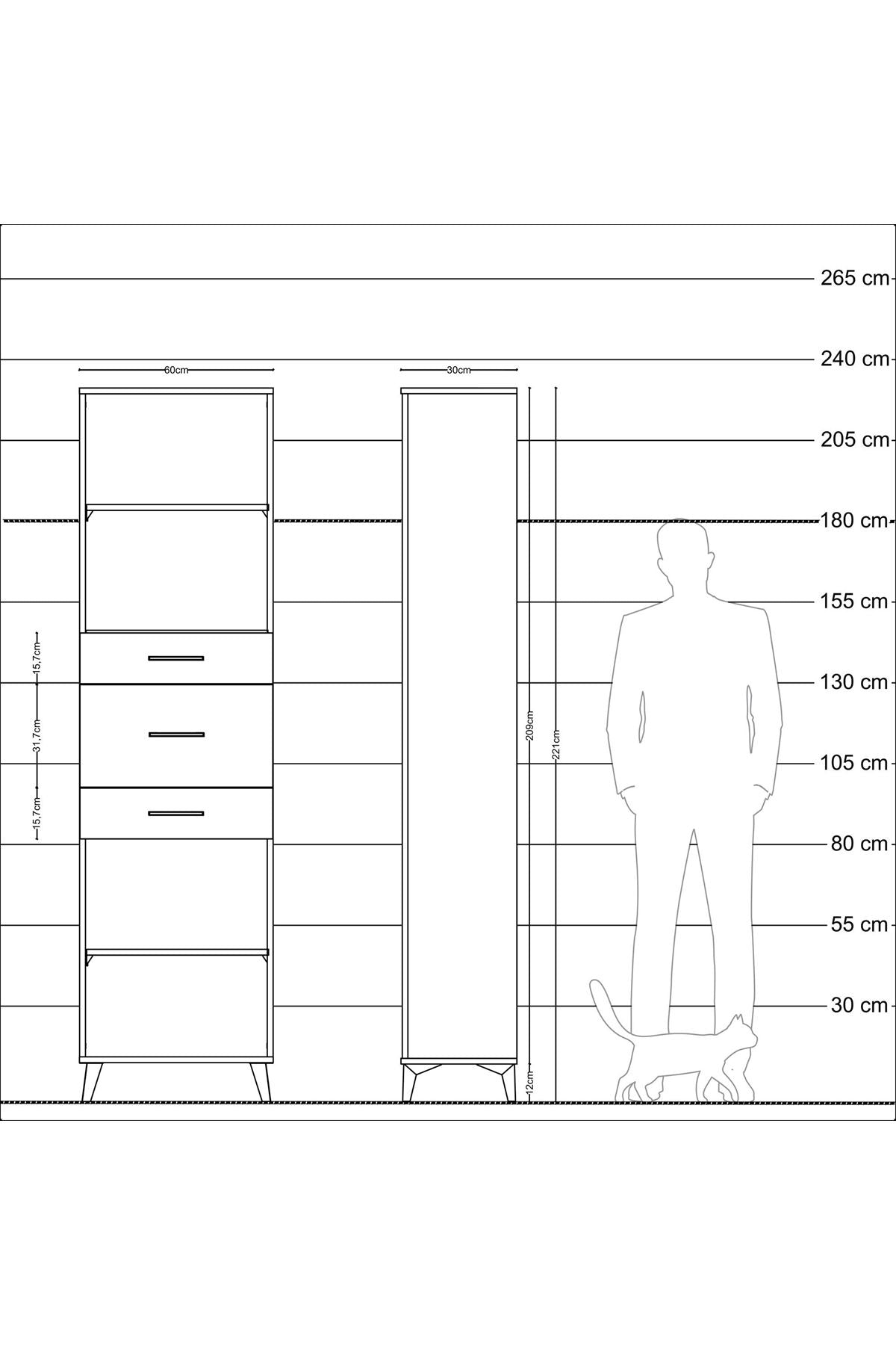 Arges Dolap 3 Raflı 3 Çekmeceli 60x30x221 - S29M231V6A