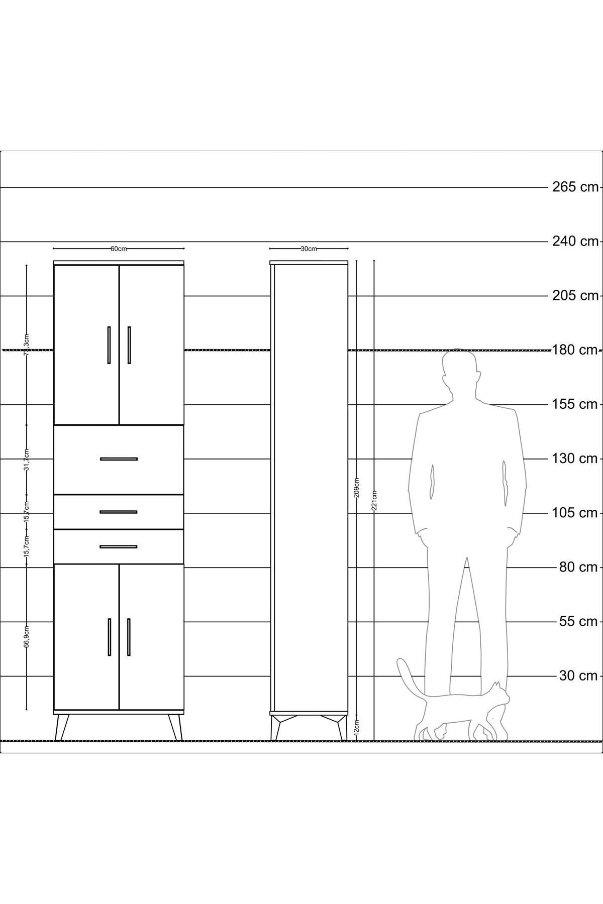 Arges Dolap 3 Raflı 3 Çekmeceli 4 Kapaklı 60x30x221 - S29M232V2A