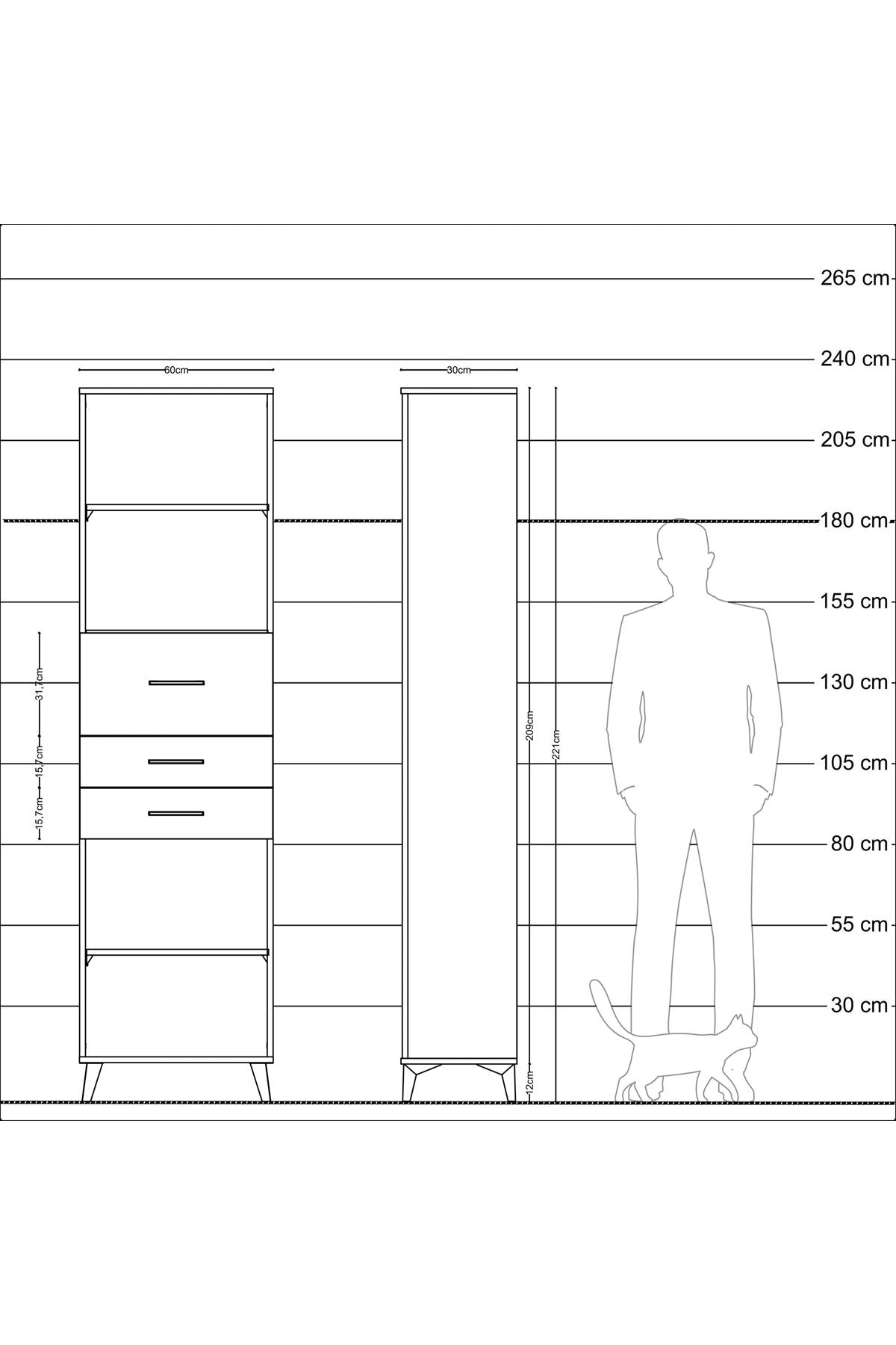 Arges Dolap 3 Raflı 3 Çekmeceli 60x30x221 - S29M235V9A