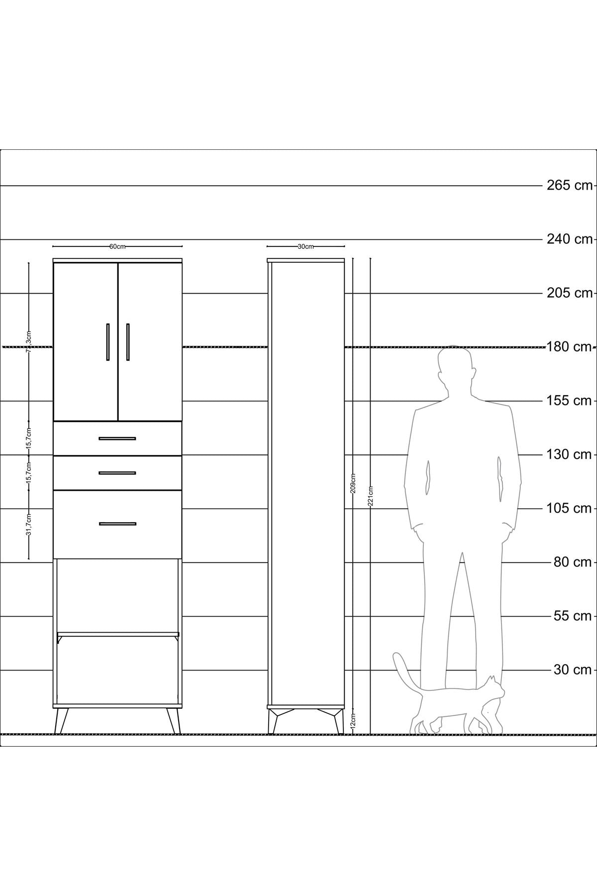 Arges Dolap 3 Raflı 3 Çekmeceli 2 Kapaklı 60x30x221 - S29M237V9A