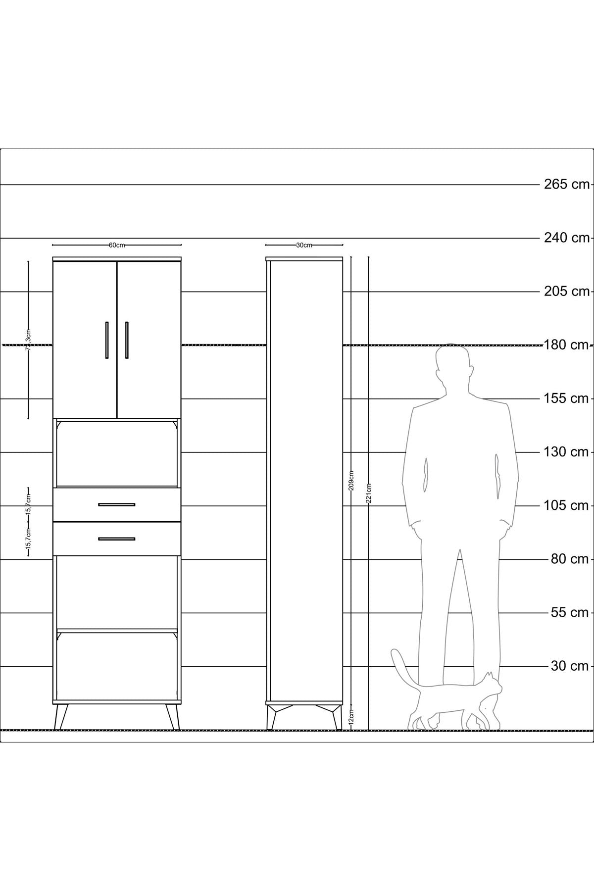Arges Dolap 4 Raflı 2 Çekmeceli 2 Kapaklı 60x30x221 - S29M241V6A