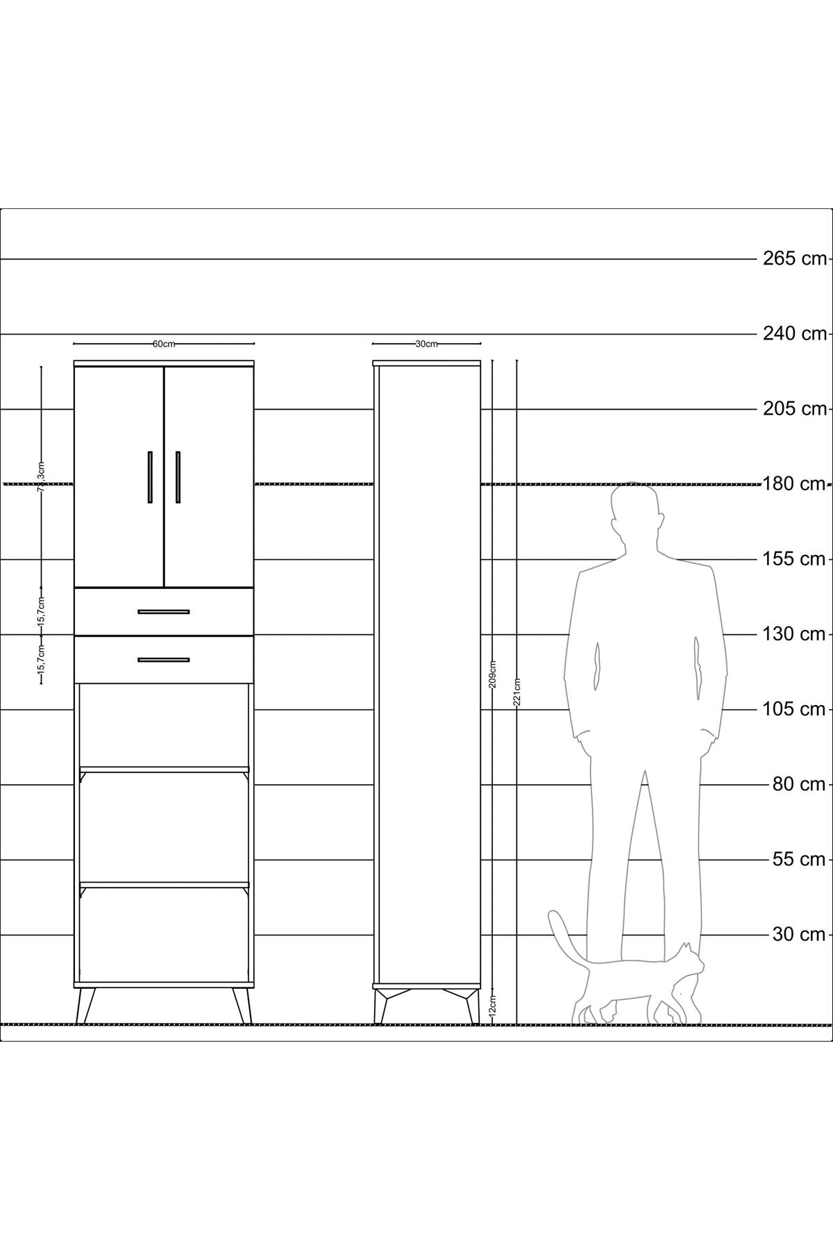 Arges Dolap 4 Raflı 2 Çekmeceli 2 Kapaklı 60x30x221 - S29M245V4A