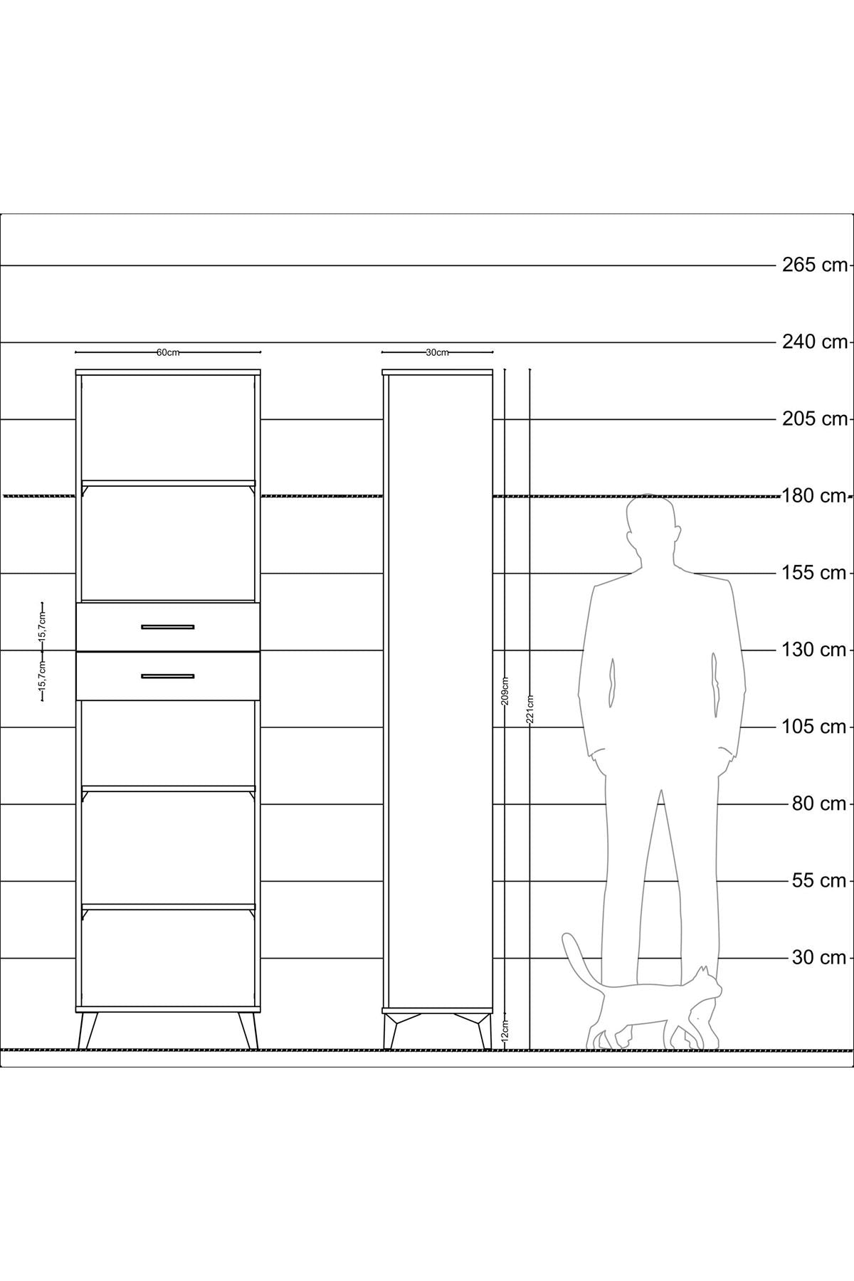 Arges Dolap 4 Raflı 2 Çekmeceli 60x30x221 - S29M247V4A