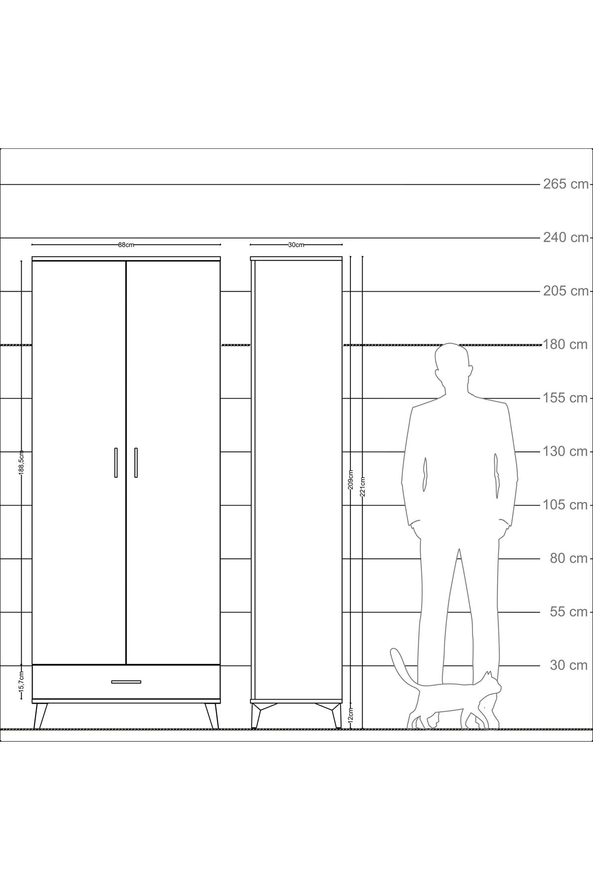 Arges Dolap 3 Raflı Tek Çekmeceli Tek Askılı 88x30x221 - S30M004V8A