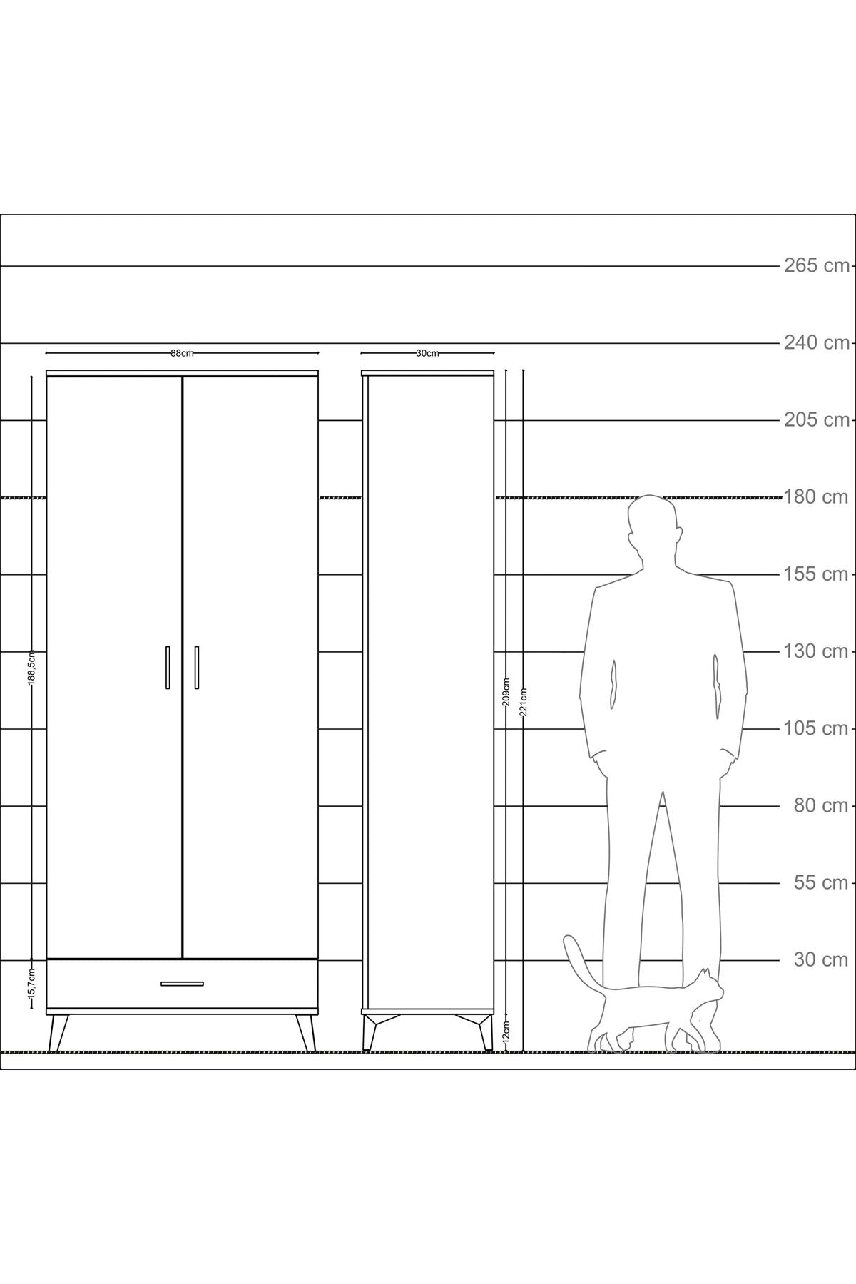 Arges Dolap 5 Raflı Tek Çekmeceli 2 Kapaklı 88x30x221 - S30M006V3A