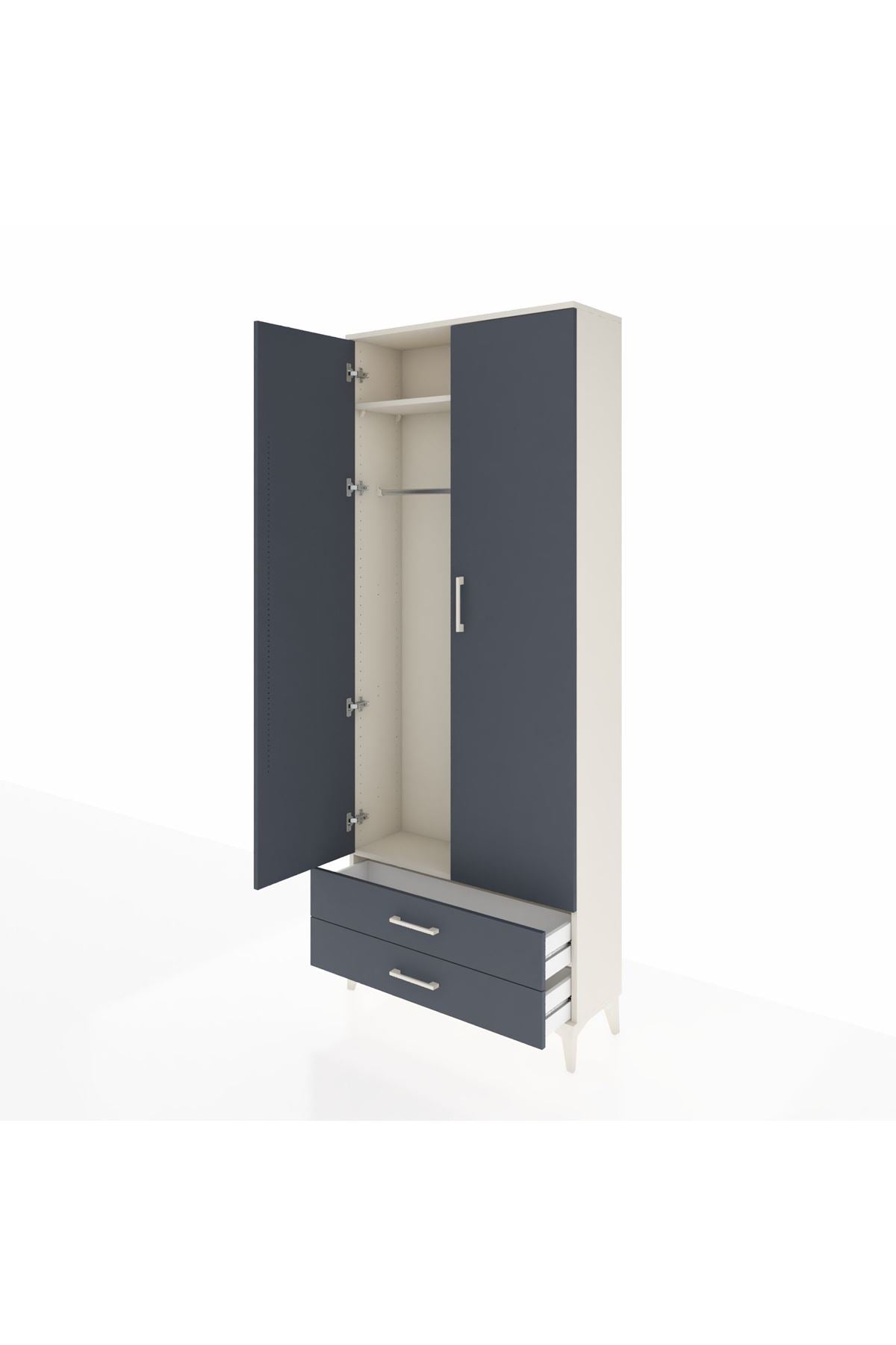 Arges Dolap 2 Raflı 2 Çekmeceli Tek Askılı 88x30x221 - S30M007V2A