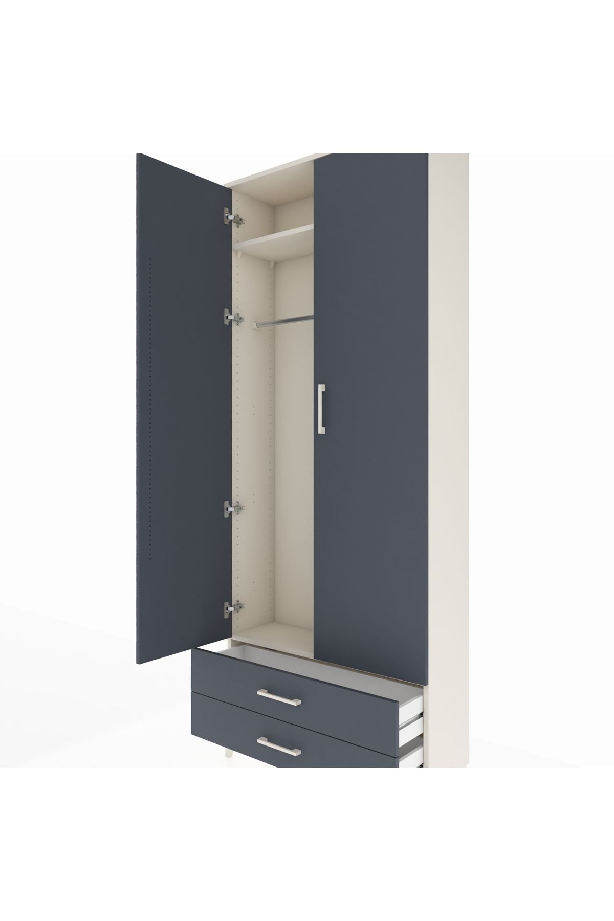 Arges Dolap 2 Raflı 2 Çekmeceli Tek Askılı 88x30x221 - S30M007V2A