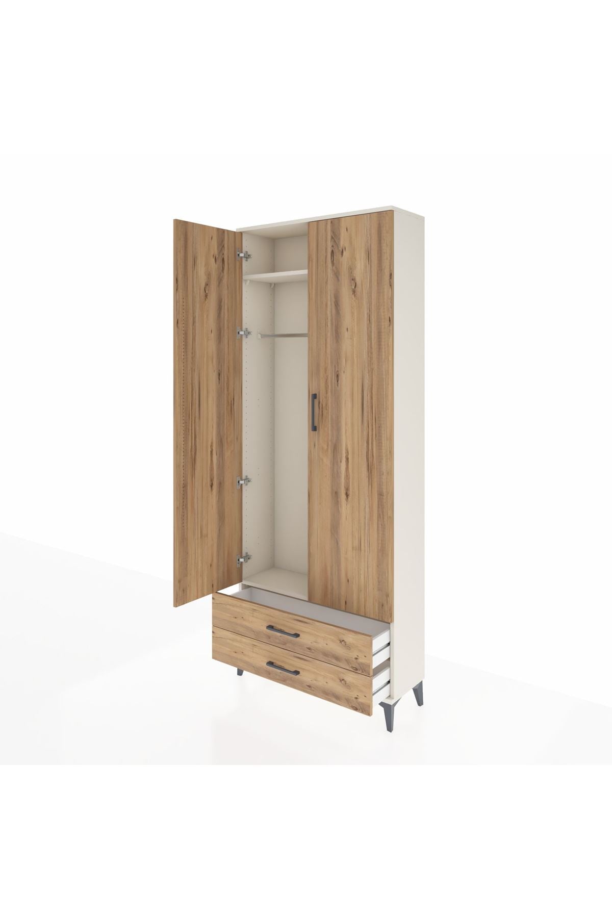 Arges Dolap 2 Raflı 2 Çekmeceli Tek Askılı 88x30x221 - S30M007V3A
