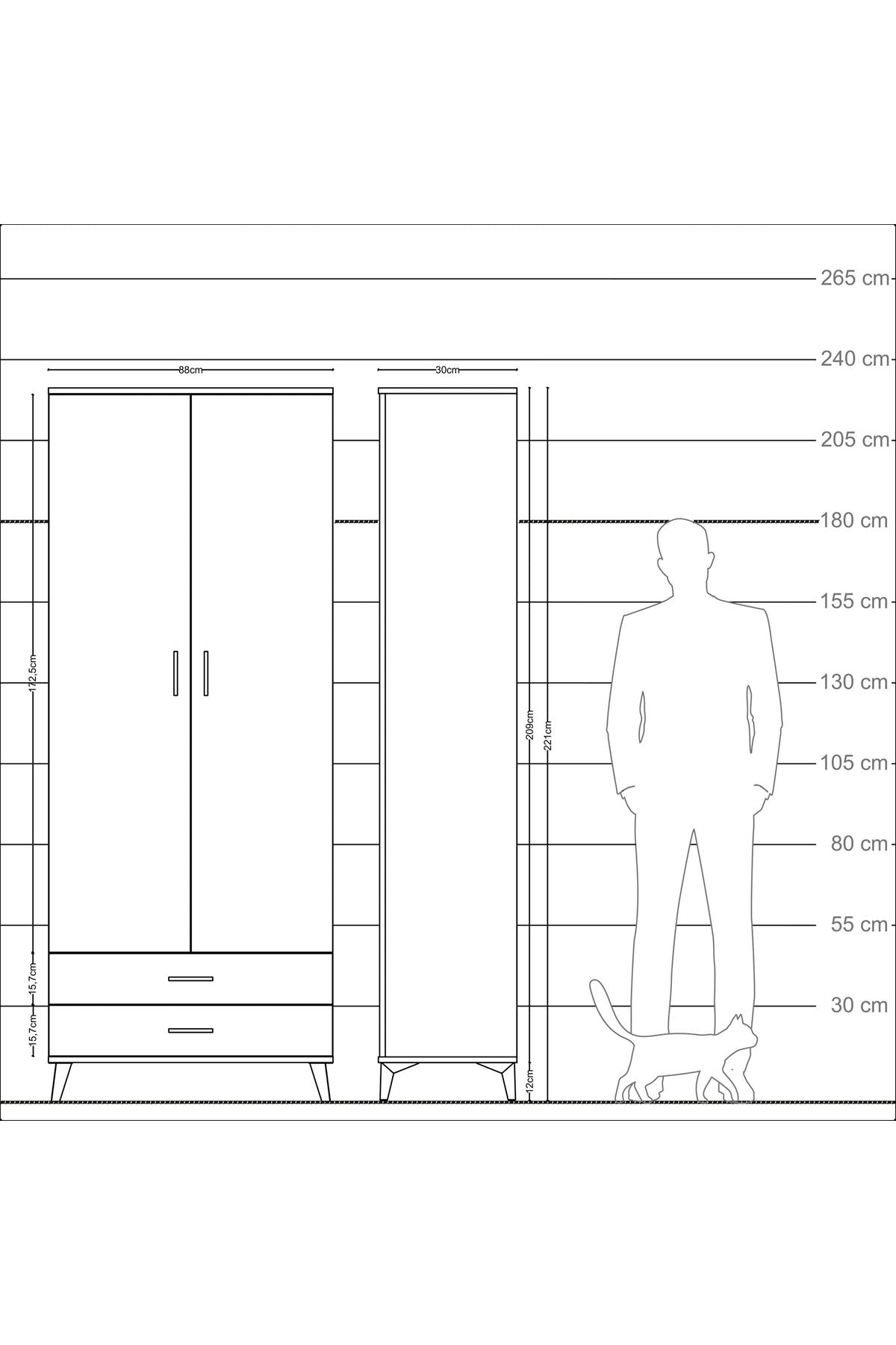 Arges Dolap 2 Raflı 2 Çekmeceli Tek Askılı 88x30x221 - S30M007V3A