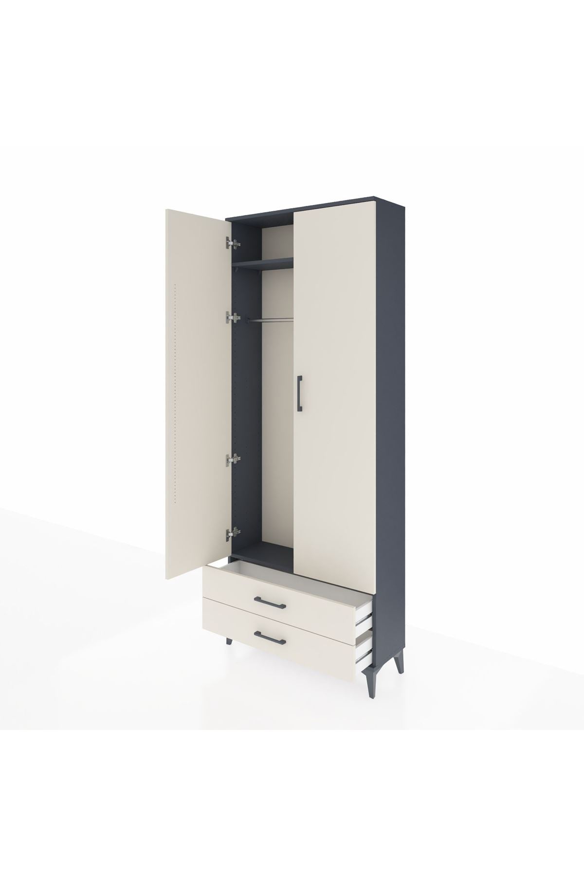 Arges Dolap 2 Raflı 2 Çekmeceli Tek Askılı 88x30x221 - S30M007V4A