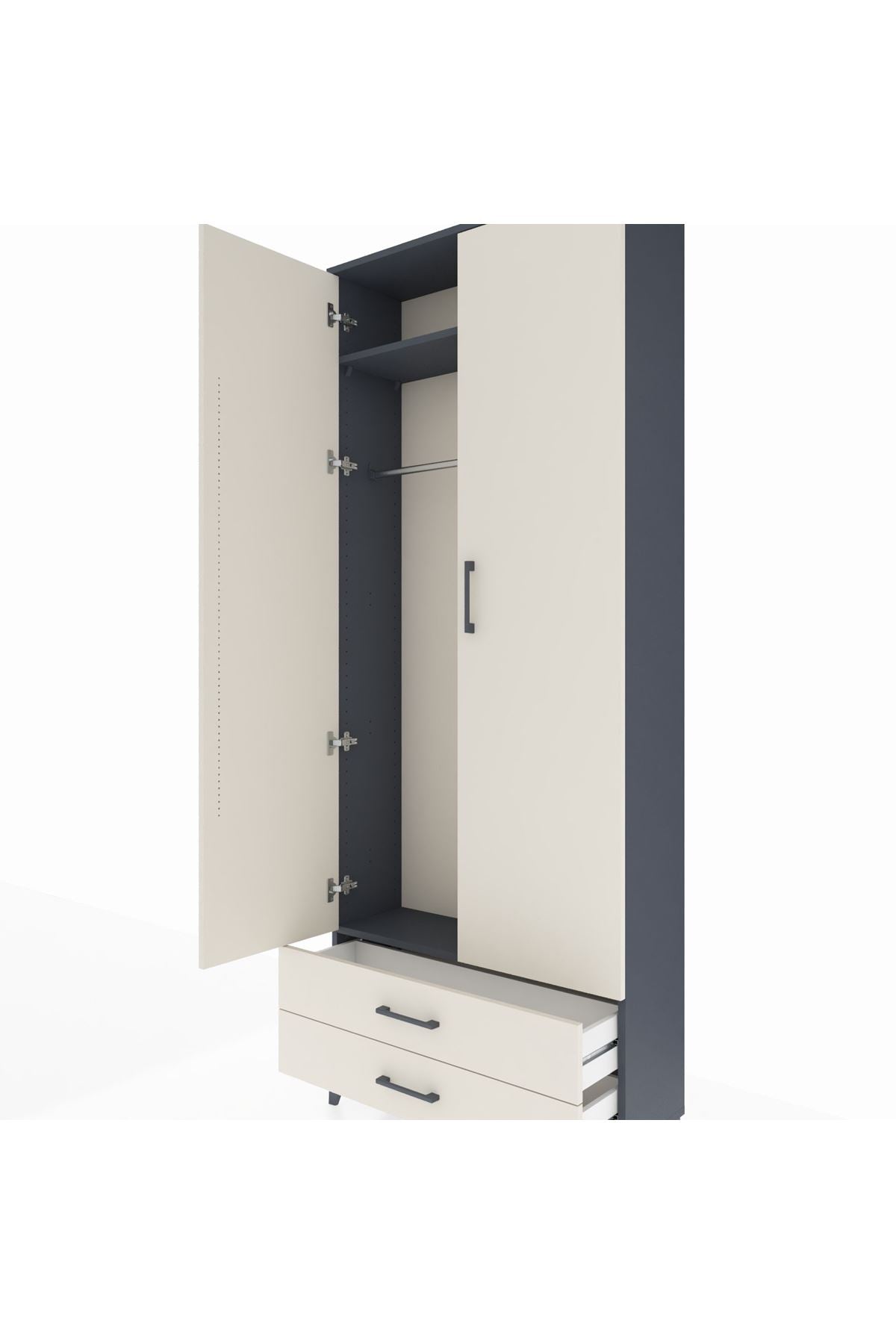 Arges Dolap 2 Raflı 2 Çekmeceli Tek Askılı 88x30x221 - S30M007V4A
