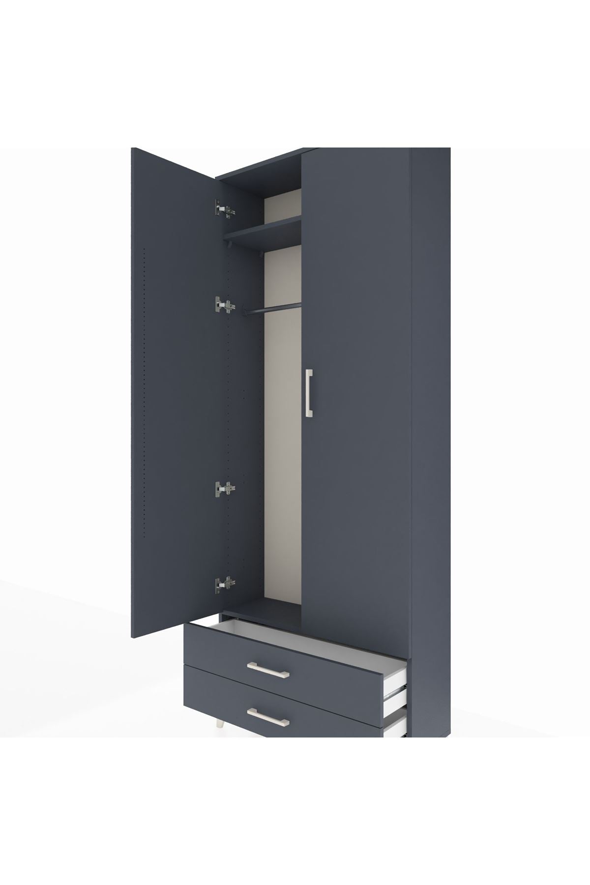 Arges Dolap 2 Raflı 2 Çekmeceli Tek Askılı 88x30x221 - S30M007V5A