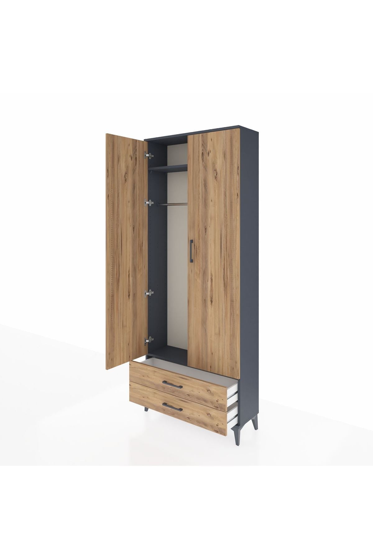 Arges Dolap 2 Raflı 2 Çekmeceli Tek Askılı 88x30x221 - S30M007V6A