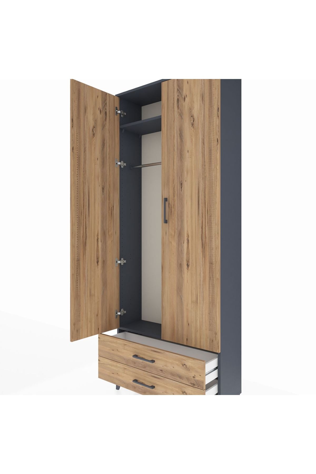 Arges Dolap 2 Raflı 2 Çekmeceli Tek Askılı 88x30x221 - S30M007V6A