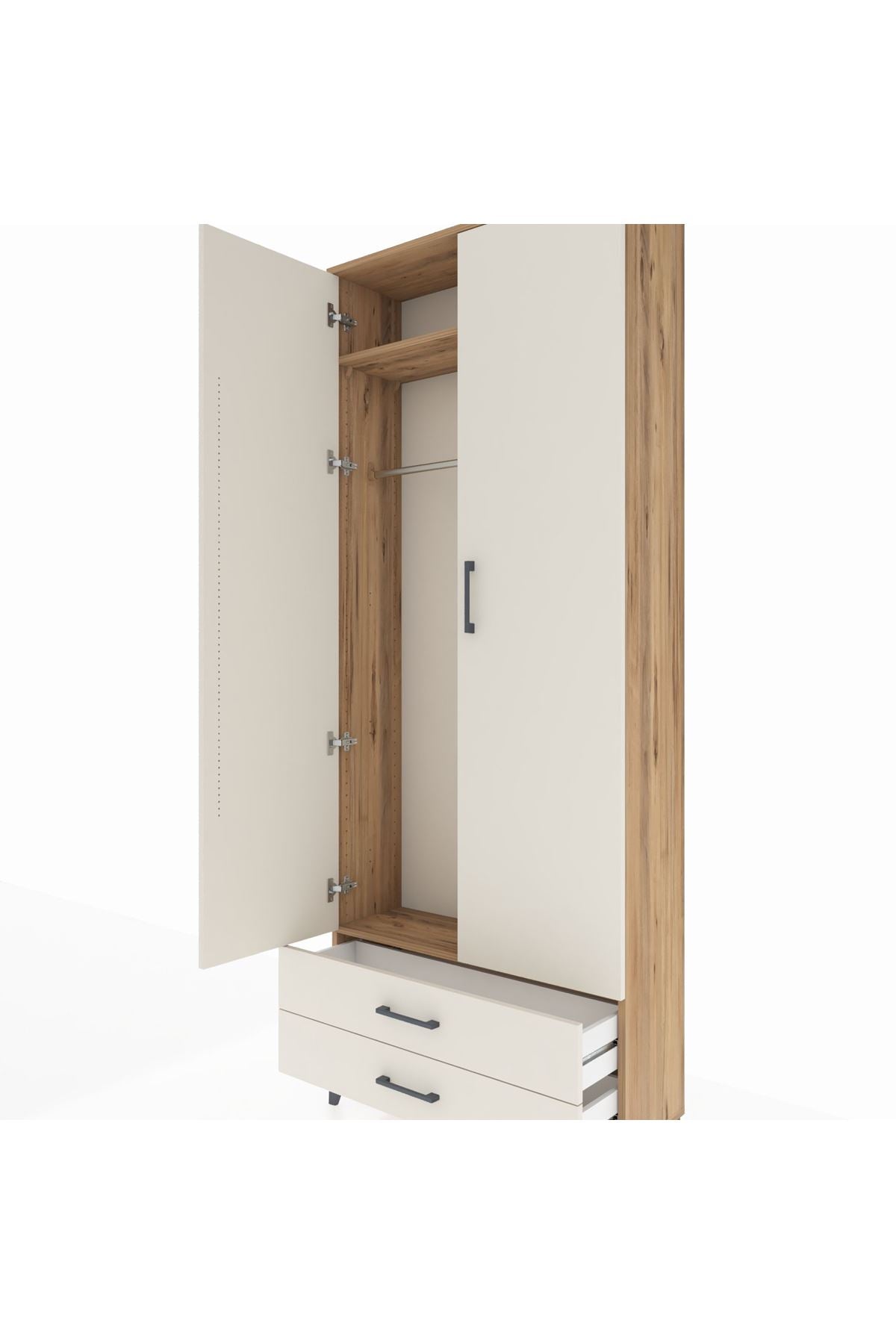 Arges Dolap 2 Raflı 2 Çekmeceli Tek Askılı 88x30x221 - S30M007V7A