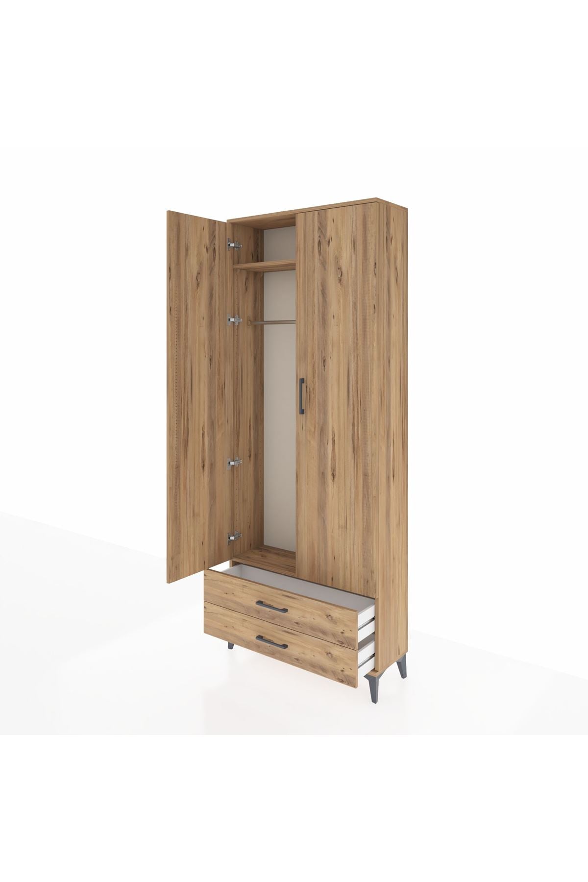 Arges Dolap 2 Raflı 2 Çekmeceli Tek Askılı 88x30x221 - S30M007V9A