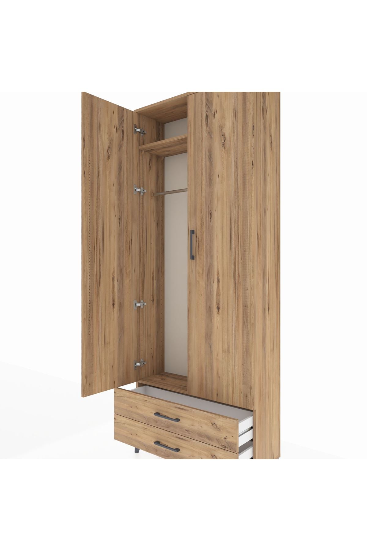 Arges Dolap 2 Raflı 2 Çekmeceli Tek Askılı 88x30x221 - S30M007V9A