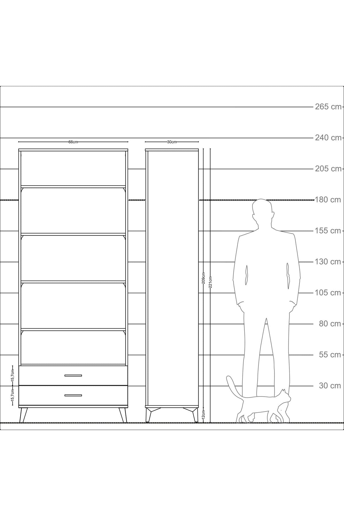 Arges Dolap 5 Raflı 2 Çekmeceli 88x30x221 - S30M008V3A