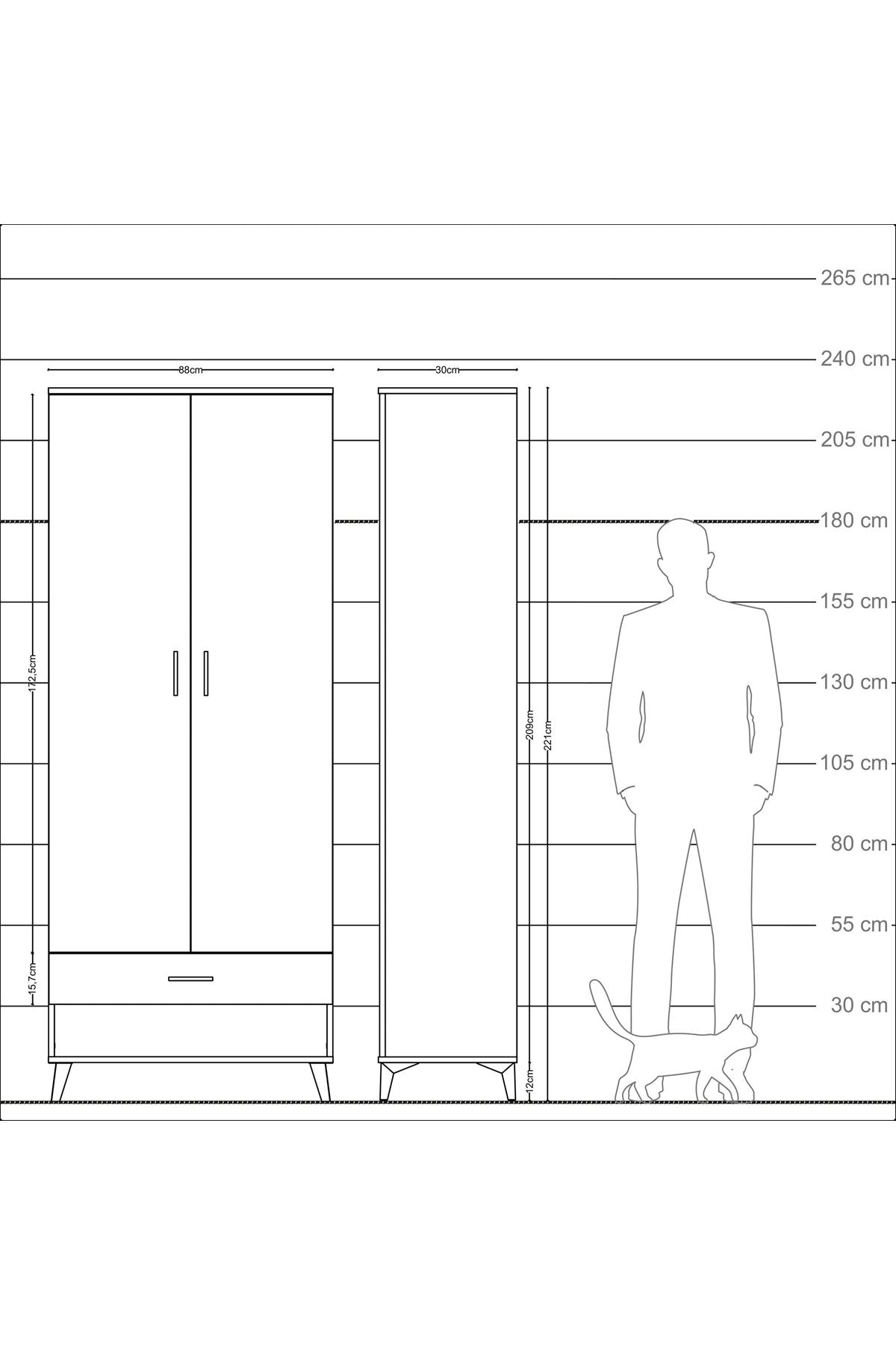 Arges Dolap 2 Raflı Tek Çekmeceli Tek Askılı 88x30x221 - S30M015V4A