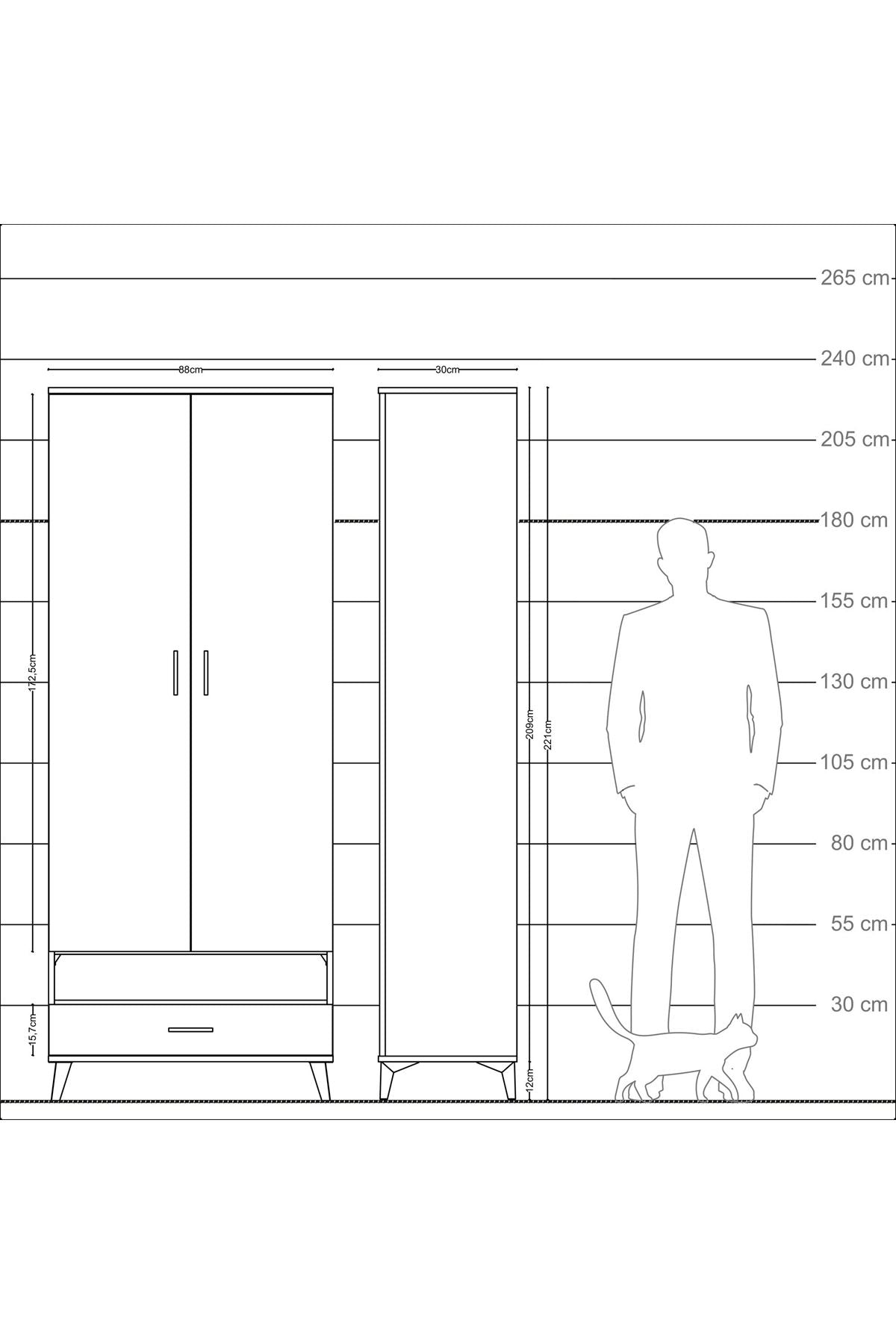 Arges Dolap 2 Raflı Tek Çekmeceli Tek Askılı 88x30x221 - S30M017V6A