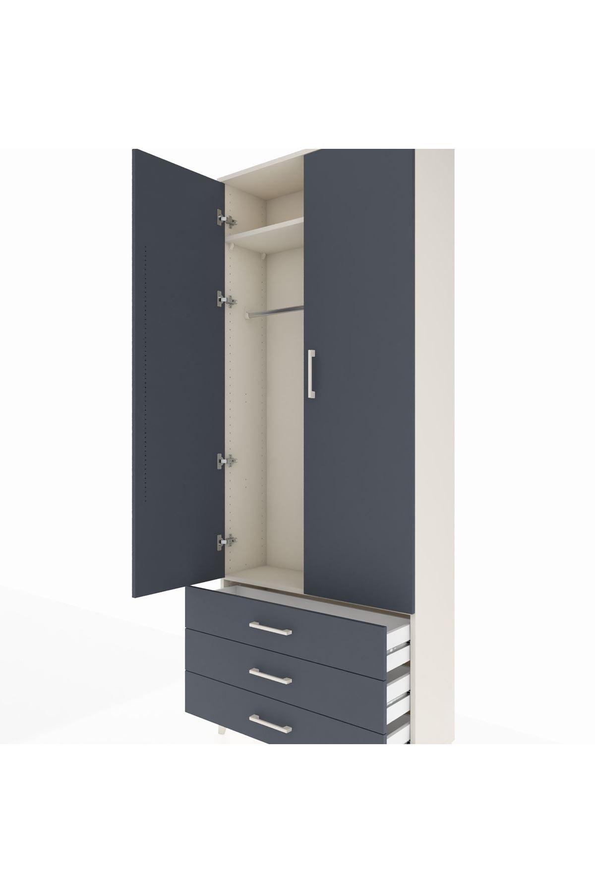 Arges Dolap 2 Raflı 3 Çekmeceli Tek Askılı 88x30x221 - S30M019V2A