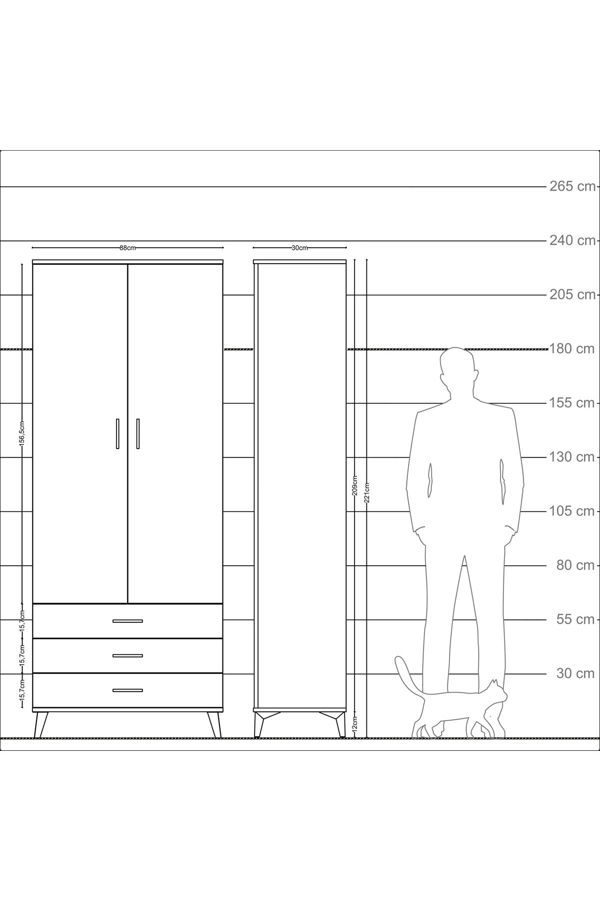 Arges Dolap 2 Raflı 3 Çekmeceli Tek Askılı 88x30x221 - S30M019V2A