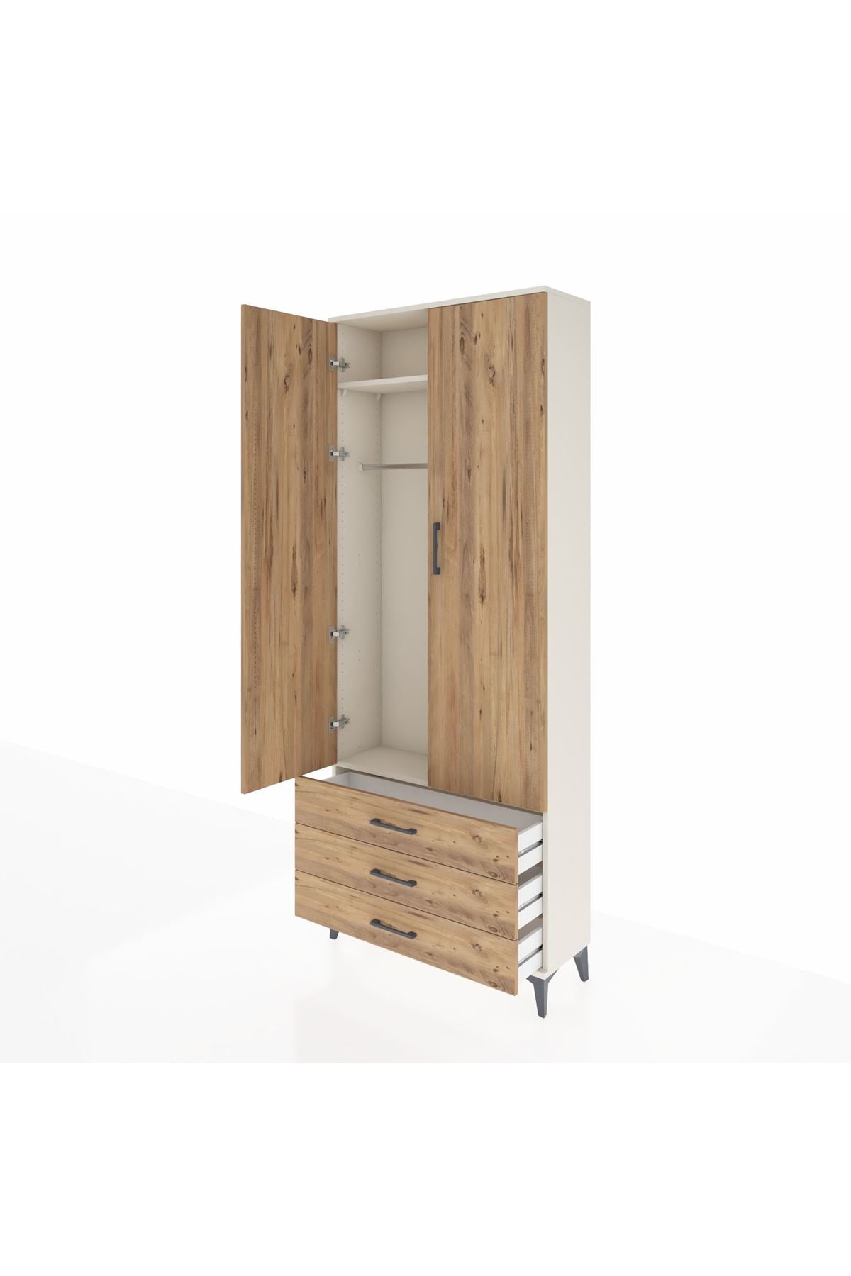 Arges Dolap 2 Raflı 3 Çekmeceli Tek Askılı 88x30x221 - S30M019V3A
