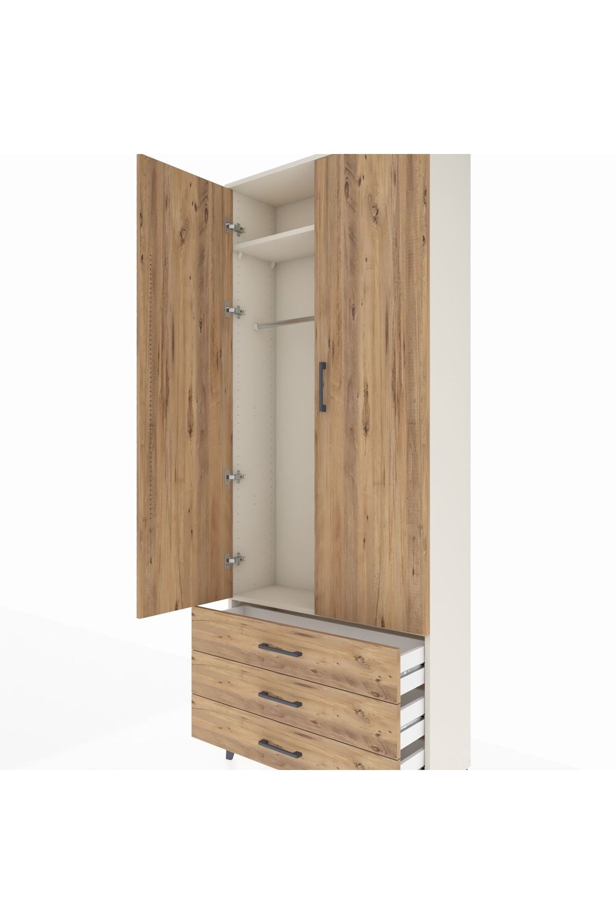 Arges Dolap 2 Raflı 3 Çekmeceli Tek Askılı 88x30x221 - S30M019V3A