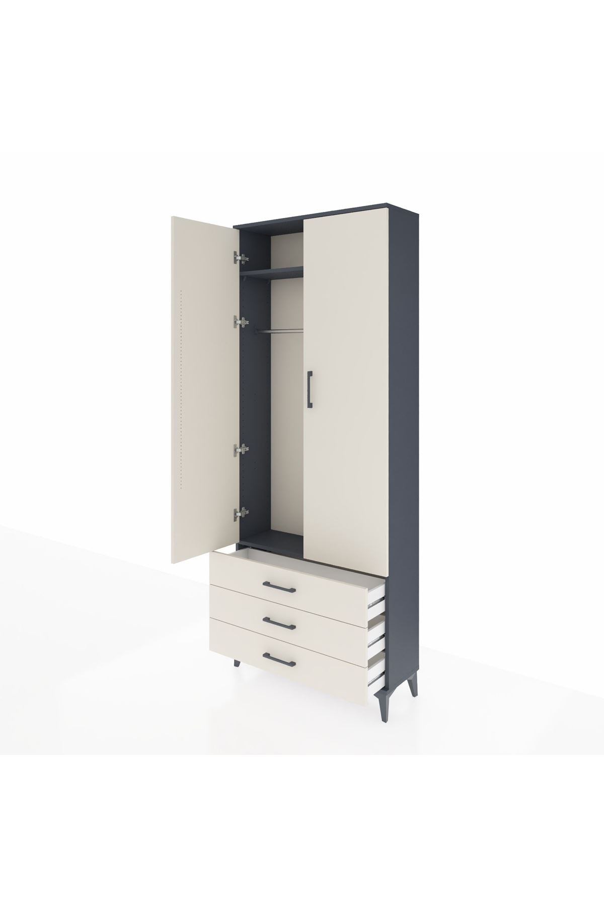 Arges Dolap 2 Raflı 3 Çekmeceli Tek Askılı 88x30x221 - S30M019V4A