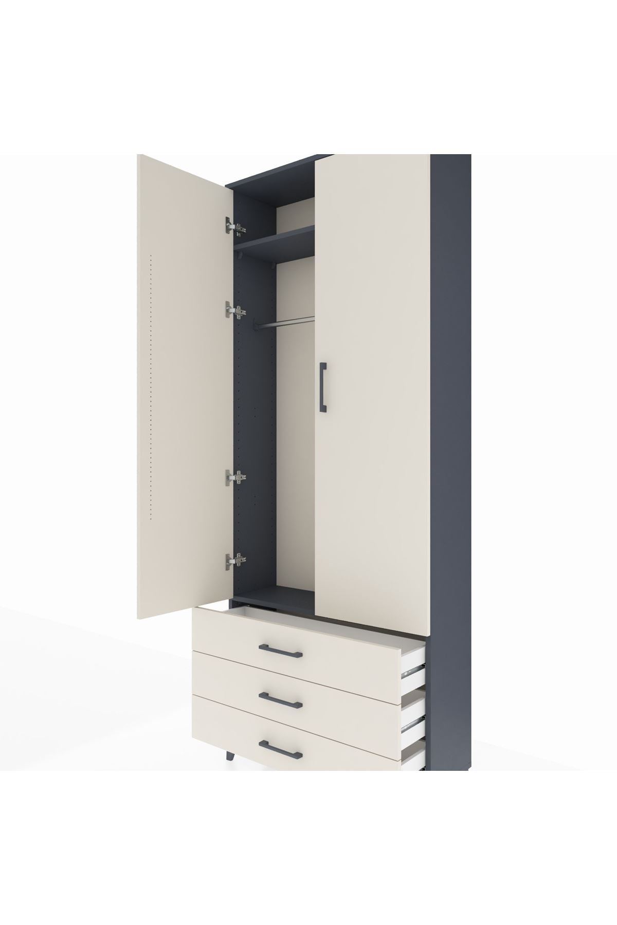 Arges Dolap 2 Raflı 3 Çekmeceli Tek Askılı 88x30x221 - S30M019V4A