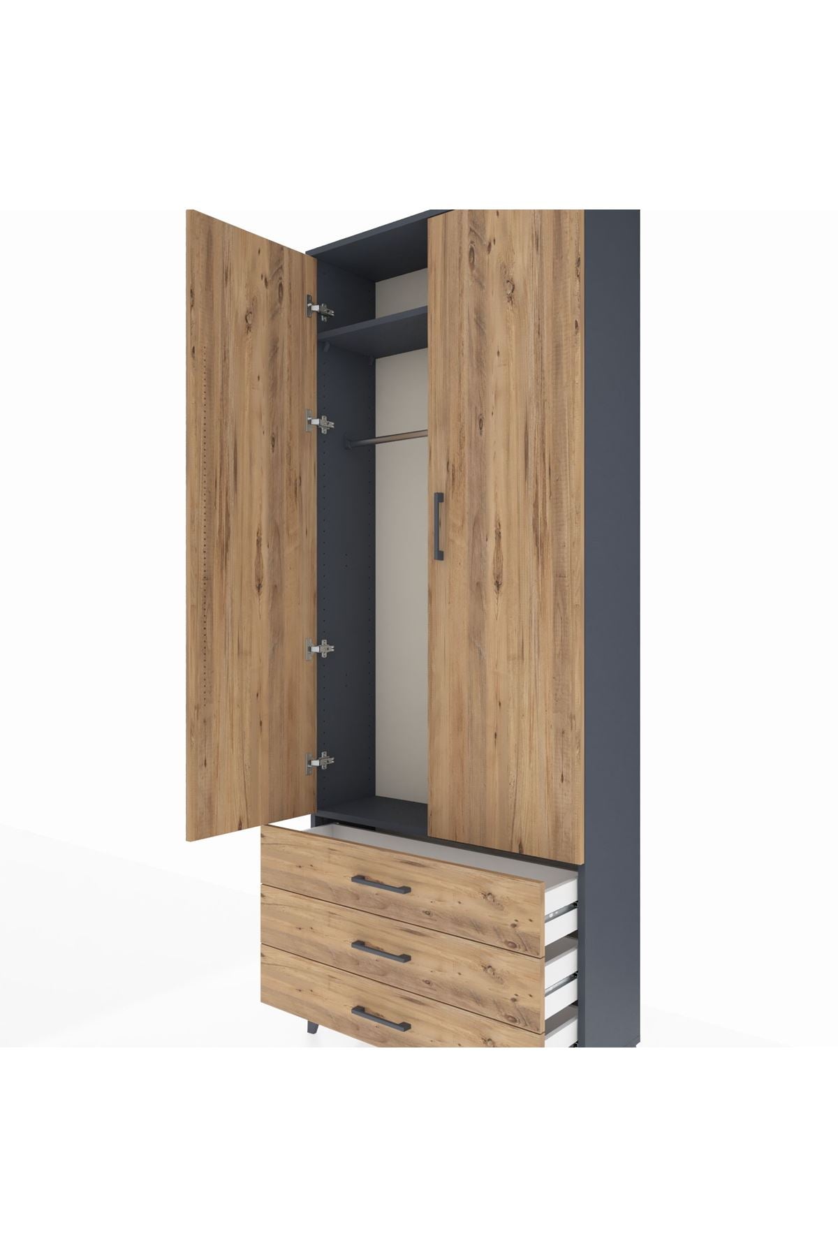 Arges Dolap 2 Raflı 3 Çekmeceli Tek Askılı 88x30x221 - S30M019V6A