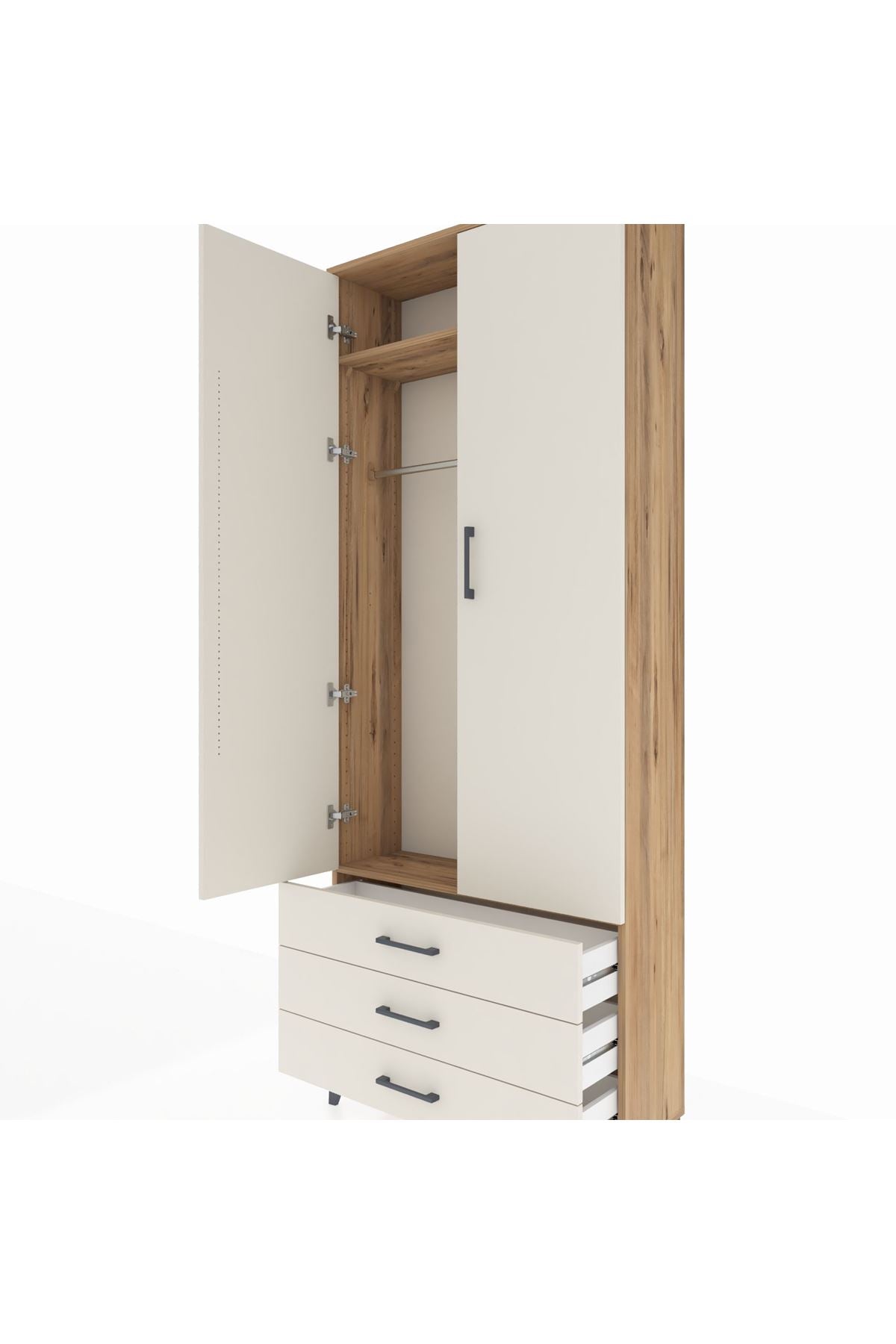 Arges Dolap 2 Raflı 3 Çekmeceli Tek Askılı 88x30x221 - S30M019V7A