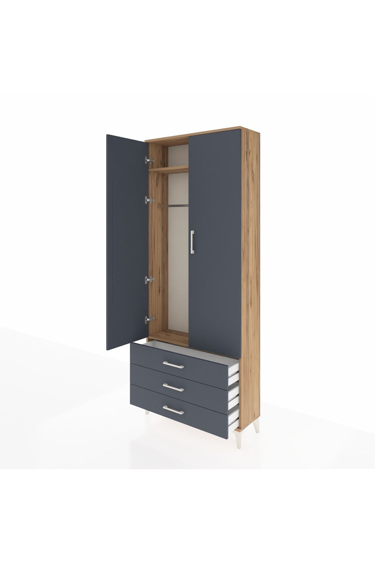 Arges Dolap 2 Raflı 3 Çekmeceli Tek Askılı 88x30x221 - S30M019V8A