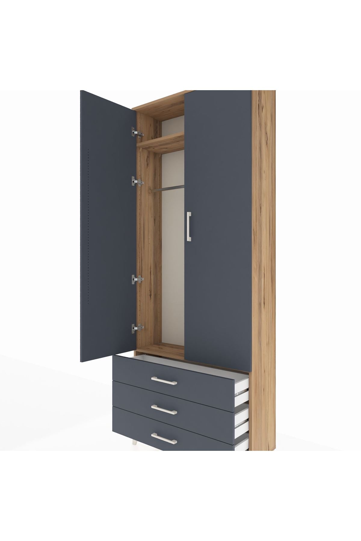 Arges Dolap 2 Raflı 3 Çekmeceli Tek Askılı 88x30x221 - S30M019V8A
