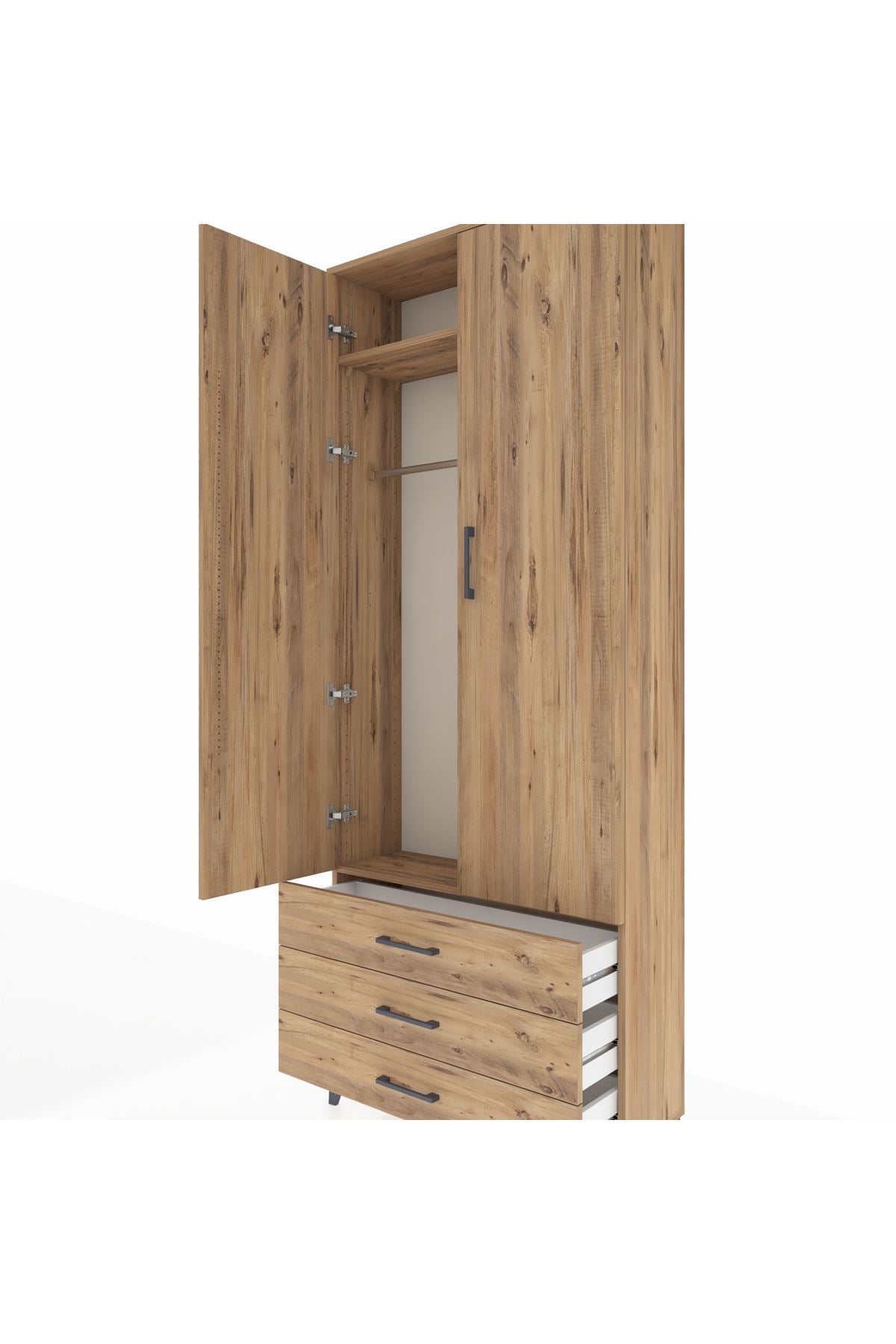 Arges Dolap 2 Raflı 3 Çekmeceli Tek Askılı 88x30x221 - S30M019V9A