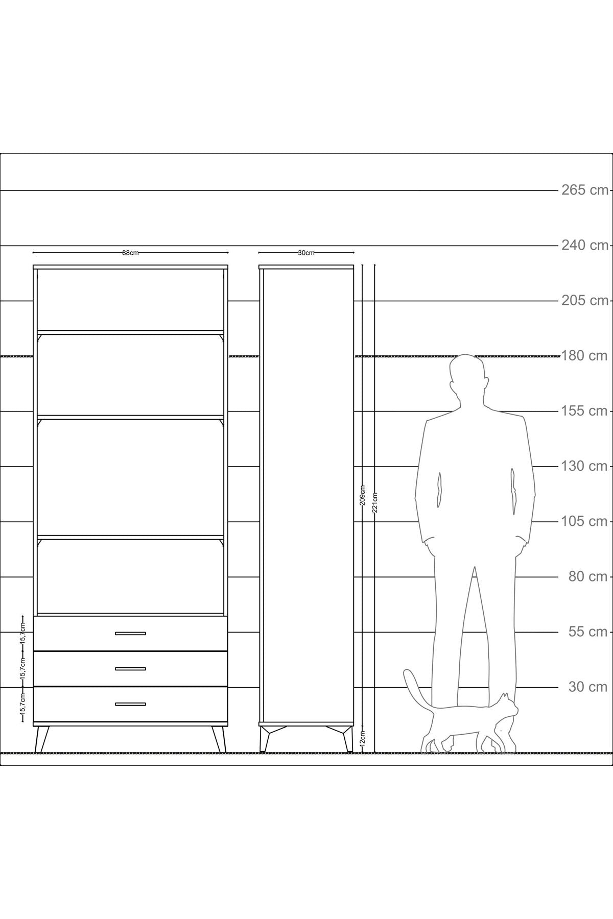Arges Dolap 4 Raflı 3 Çekmeceli 88x30x221 - S30M021V2A